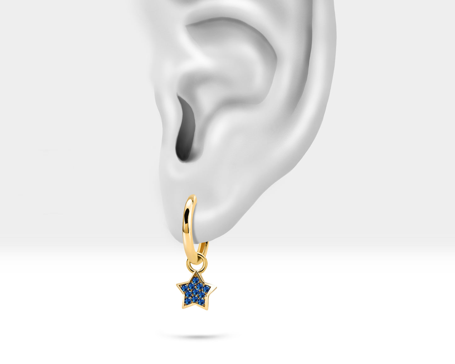 Çift Taraflı Yıldız Sallantılı Küpe, 14 MM , 14K Sarı-Beyaz-Kırmızı Altın | LE00059DS