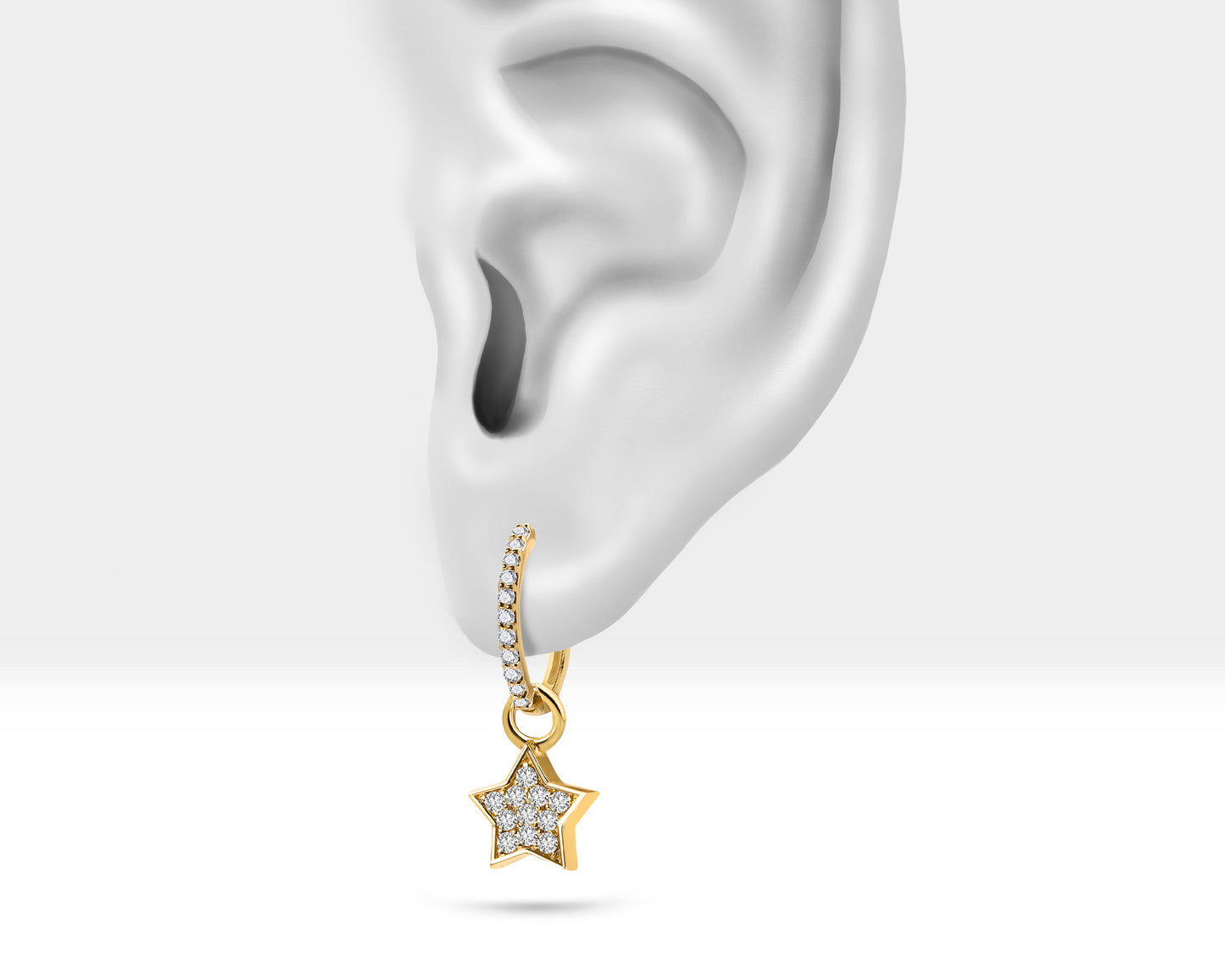 Çift Taraflı Yıldız Sallantılı Küpe, 13 MM , 14K Sarı-Beyaz-Kırmızı Altın | LE00060DS