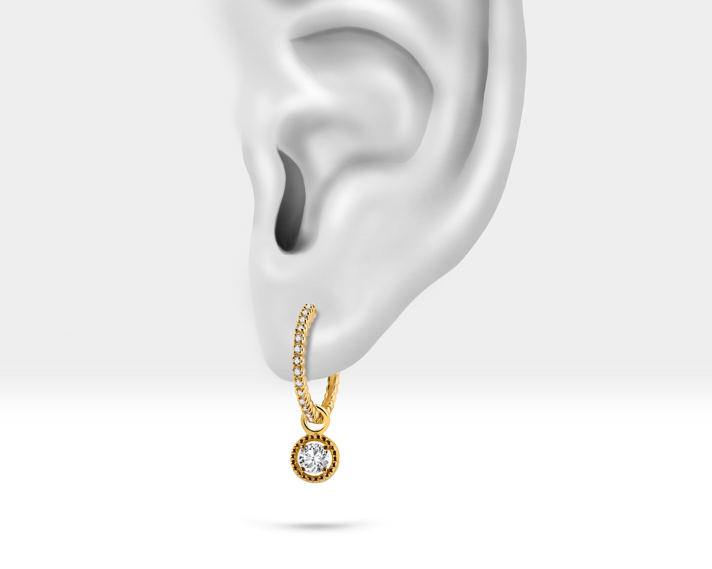 Yuvarlak Pırlanta Sallantılı Küpe, 17 MM , 14K Sarı-Beyaz-Kırmızı Altın | LE00061D