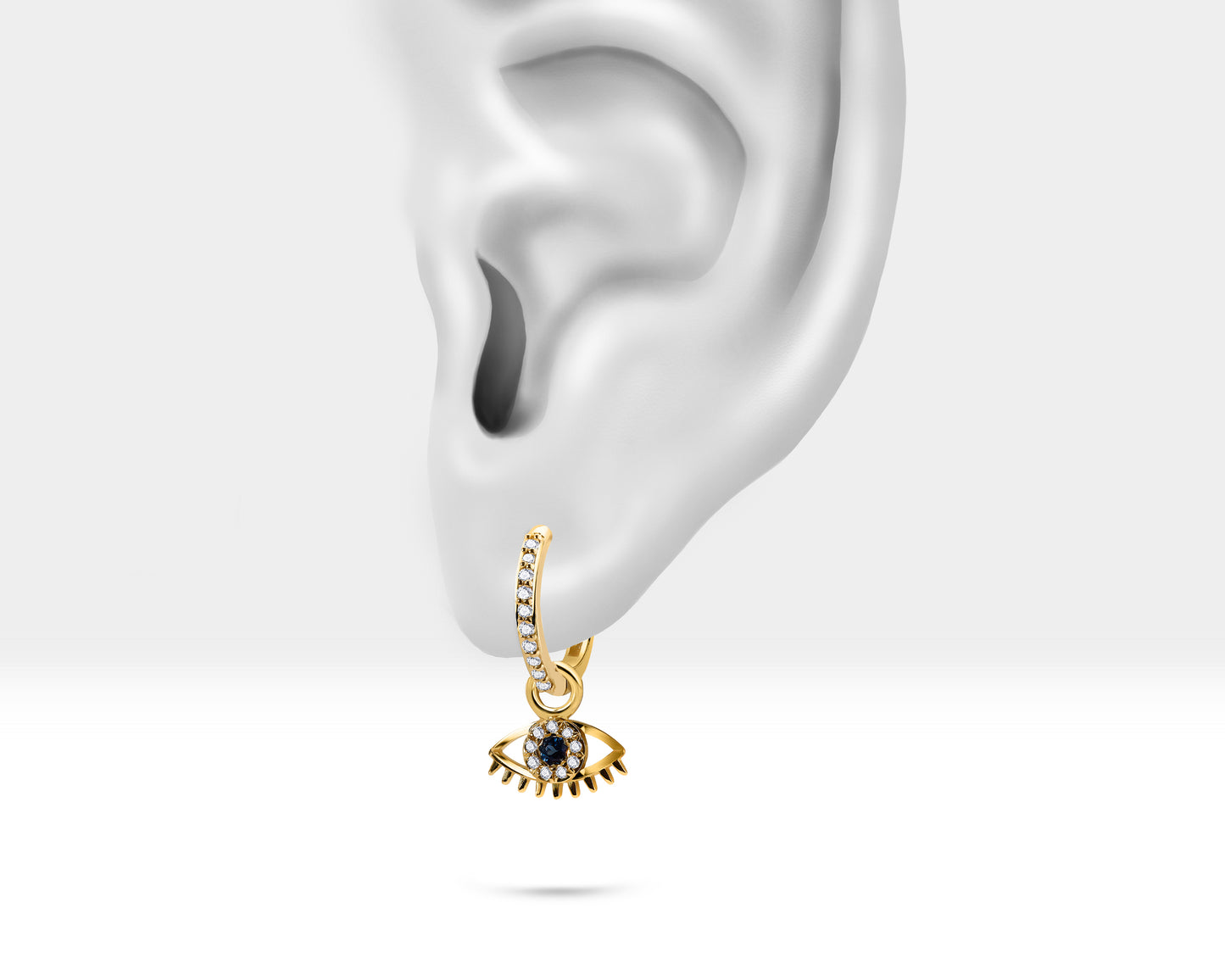 Safir Göz Sallantılı Küpe, 12 MM , 14K Sarı-Beyaz-Kırmızı Altın | LE00065DS