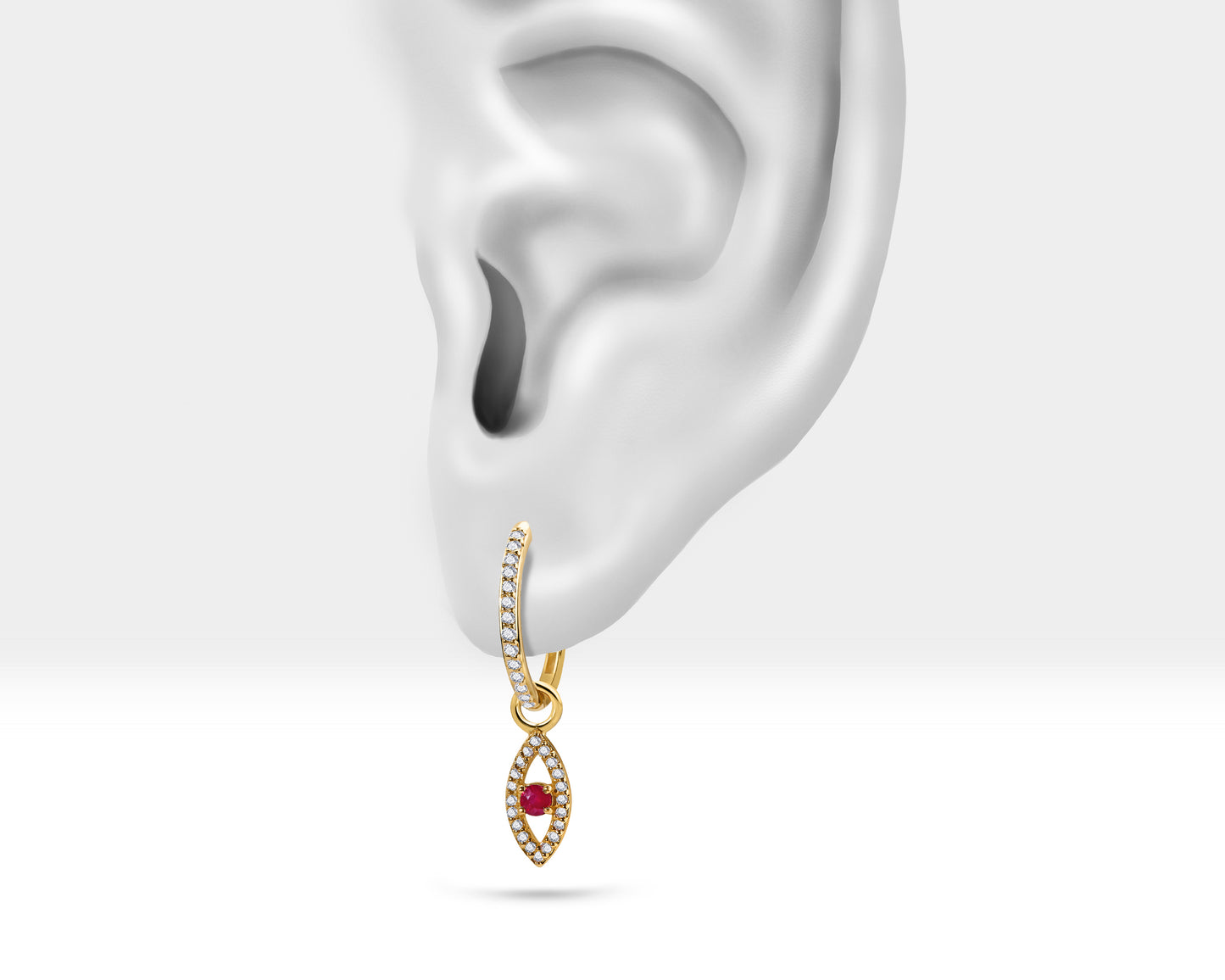 Yakut Göz Sallantılı Küpe, 16 MM , 14K Sarı-Beyaz-Kırmızı Altın | LE00053DR
