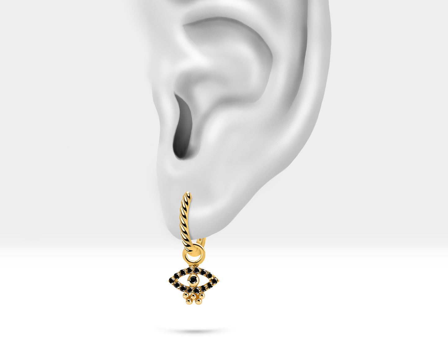 Siyah Pırlanta Göz Sallantılı Küpe, 12 MM , 14K Sarı-Beyaz-Kırmızı Altın | LE00068B