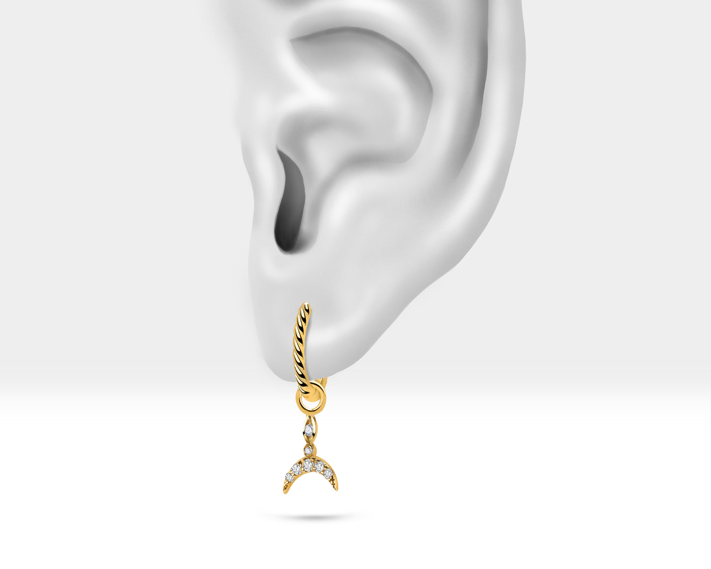 Safir ve Pırlanta Deniz Kızı Kuyruğu Sallantılı Küpe, 13 MM , 14K Sarı-Beyaz-Kırmızı Altın | LE00075DS