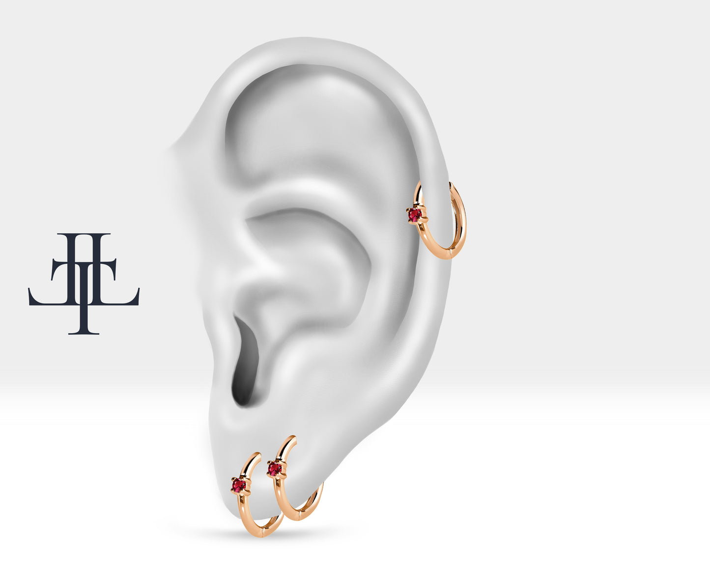 Yakut Küpe, 12 MM , 14K Sarı-Beyaz-Kırmızı Altın | LE00006R