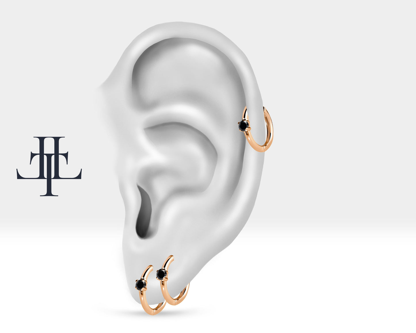 Siyah Pırlanta Küpe, 12 MM , 14K Sarı-Beyaz-Kırmızı Altın | LE00006B