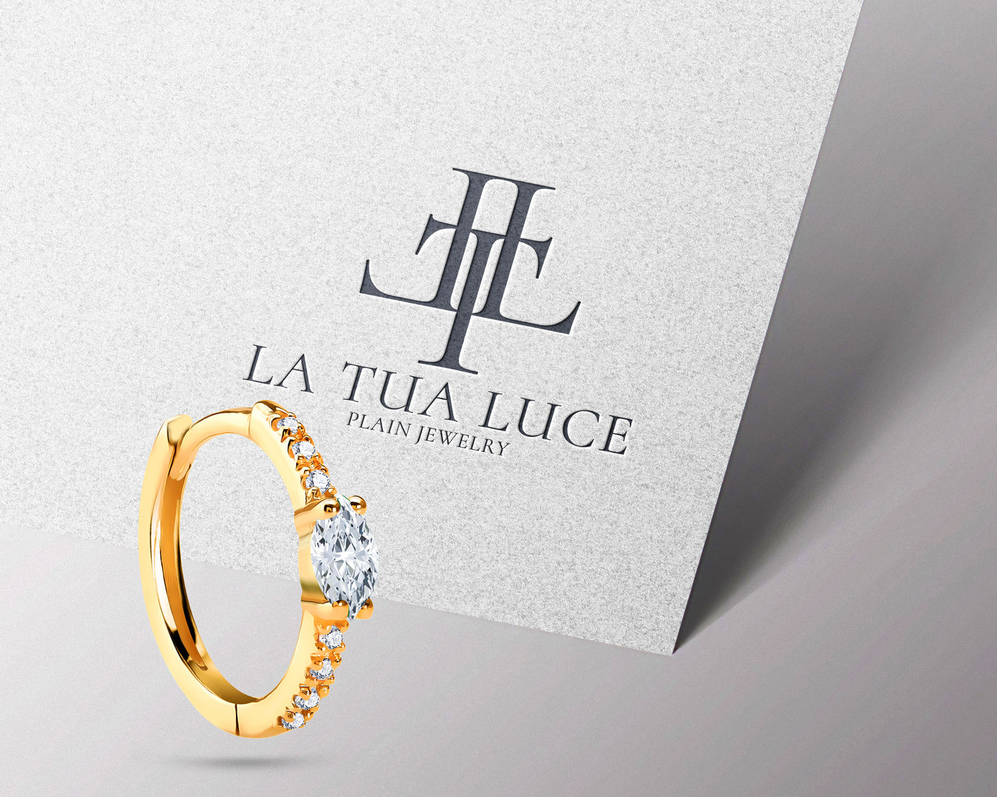 Markiz Pırlanta ve Pırlantalı Küpe, 12 MM , 14K Sarı-Beyaz-Kırmızı Altın | LE00003D