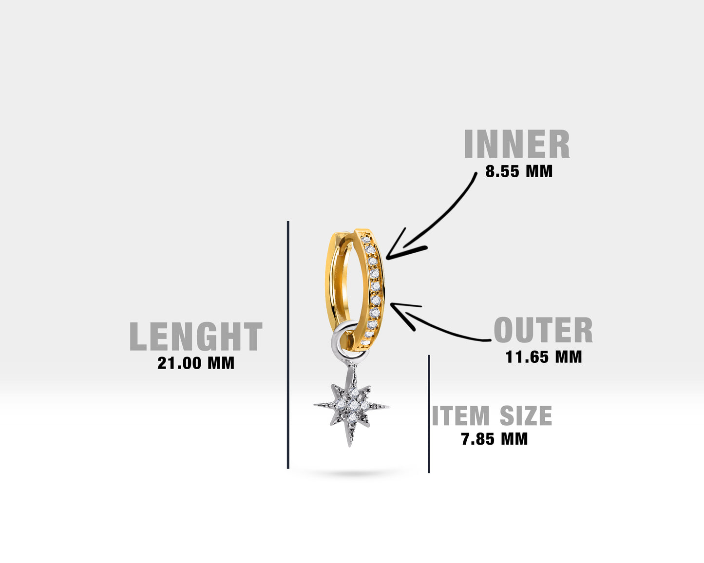 Kutup Yıldızı Sallantılı Küpe, 12 MM , 14K Sarı-Beyaz-Kırmızı Altın | LE00049D