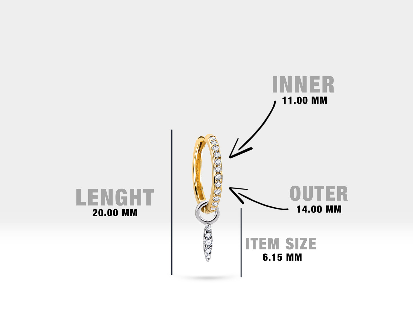 Mekik Sallantılı Küpe, 14 MM , 14K Sarı-Beyaz-Kırmızı Altın | LE00051D