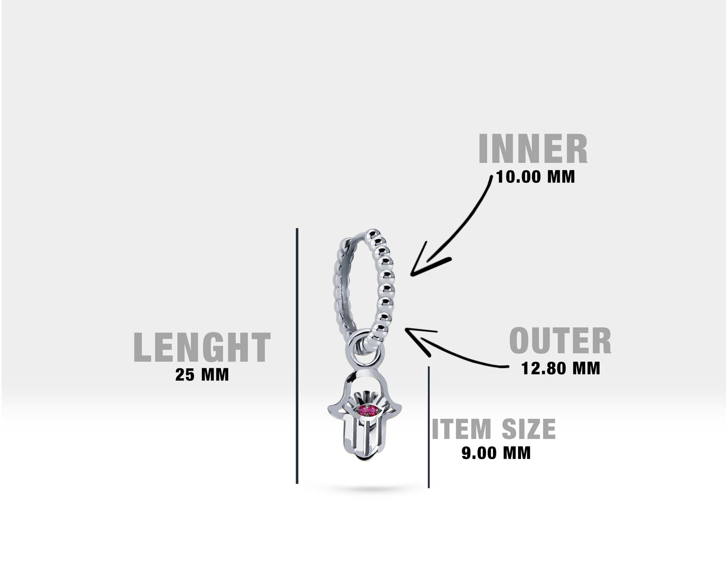 Yakut Fatıma'nın Eli Sallantılı Küpe, 12 MM , 14K Sarı-Beyaz-Kırmızı Altın | LE00043R
