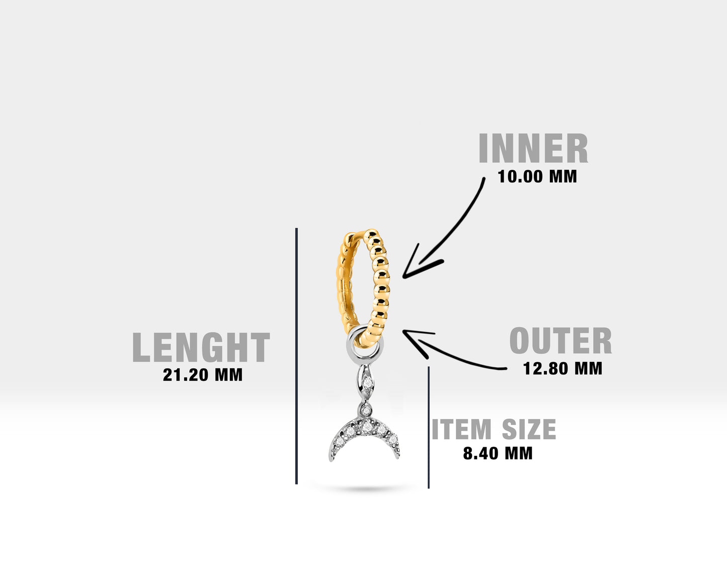 Pırlanta Deniz Kızı Kuyruğu Sallantılı Küpe, 12 MM , 14K Sarı-Beyaz-Kırmızı Altın | LE00040D