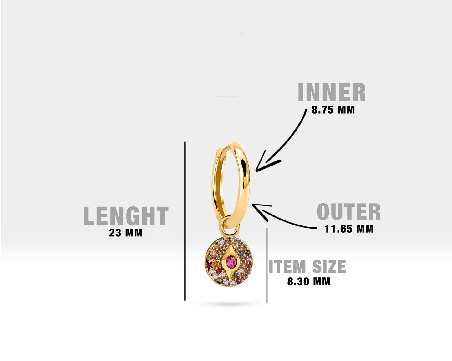 Renkli Safirli ve Pırlantalı Pusula Sallantılı Küpe, 12 MM , 14K Sarı-Beyaz-Kırmızı Altın | LE00042MSD