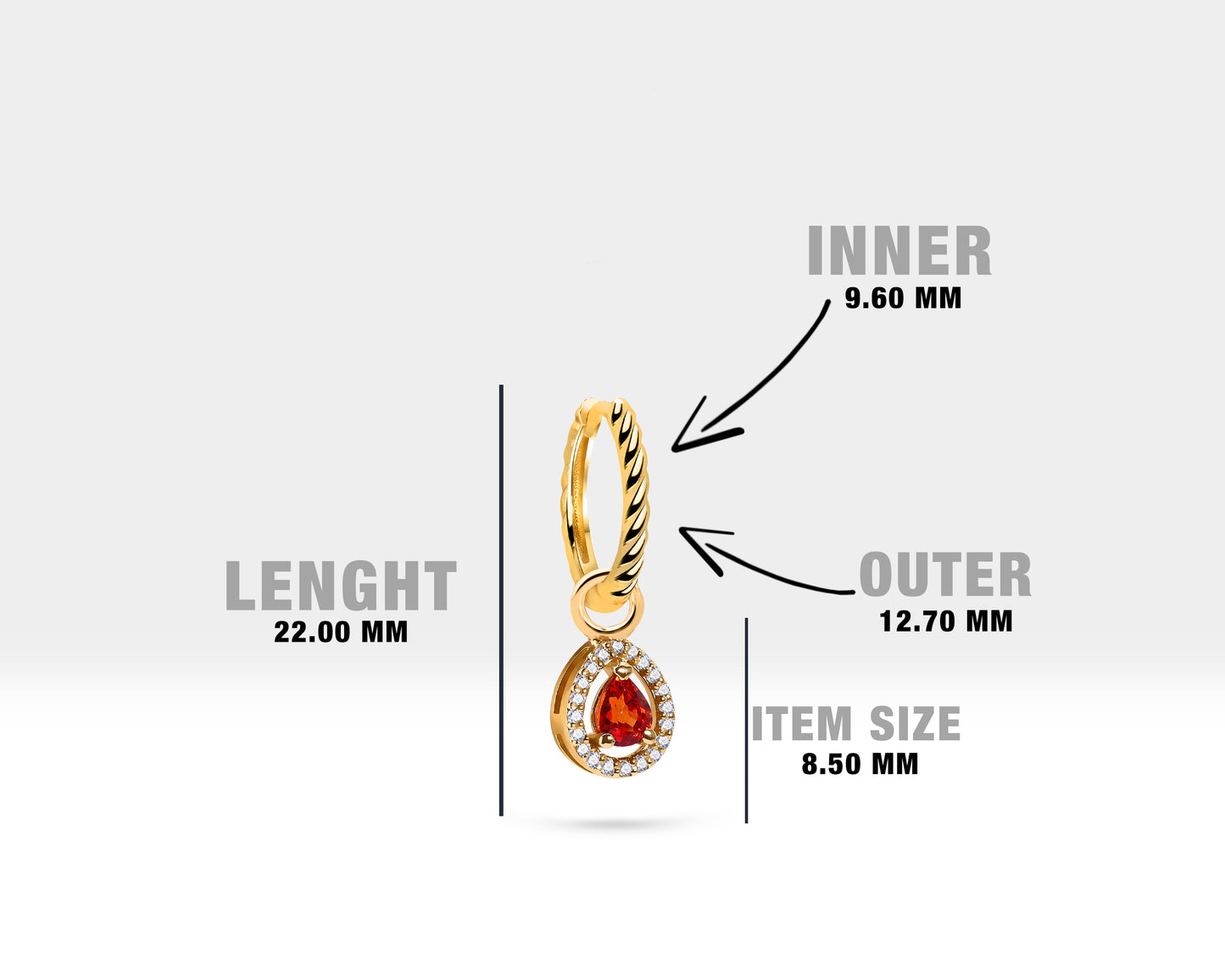Damla Kırmızı Safir Sallantılı Küpe, 12 MM , 14K Sarı-Beyaz-Kırmızı Altın | LE00046DS