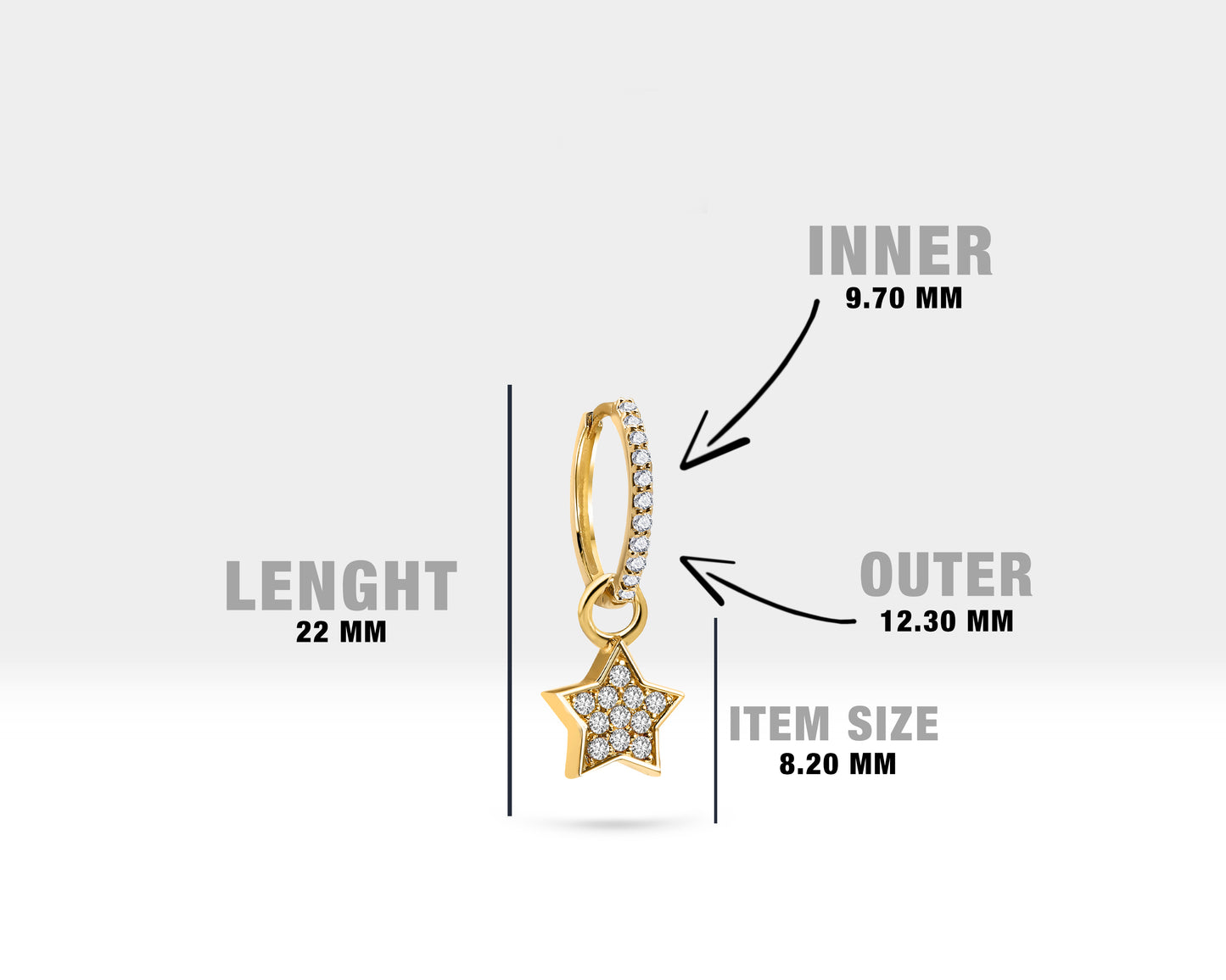 Çift Taraflı Yıldız Sallantılı Küpe, 13 MM , 14K Sarı-Beyaz-Kırmızı Altın | LE00060DS