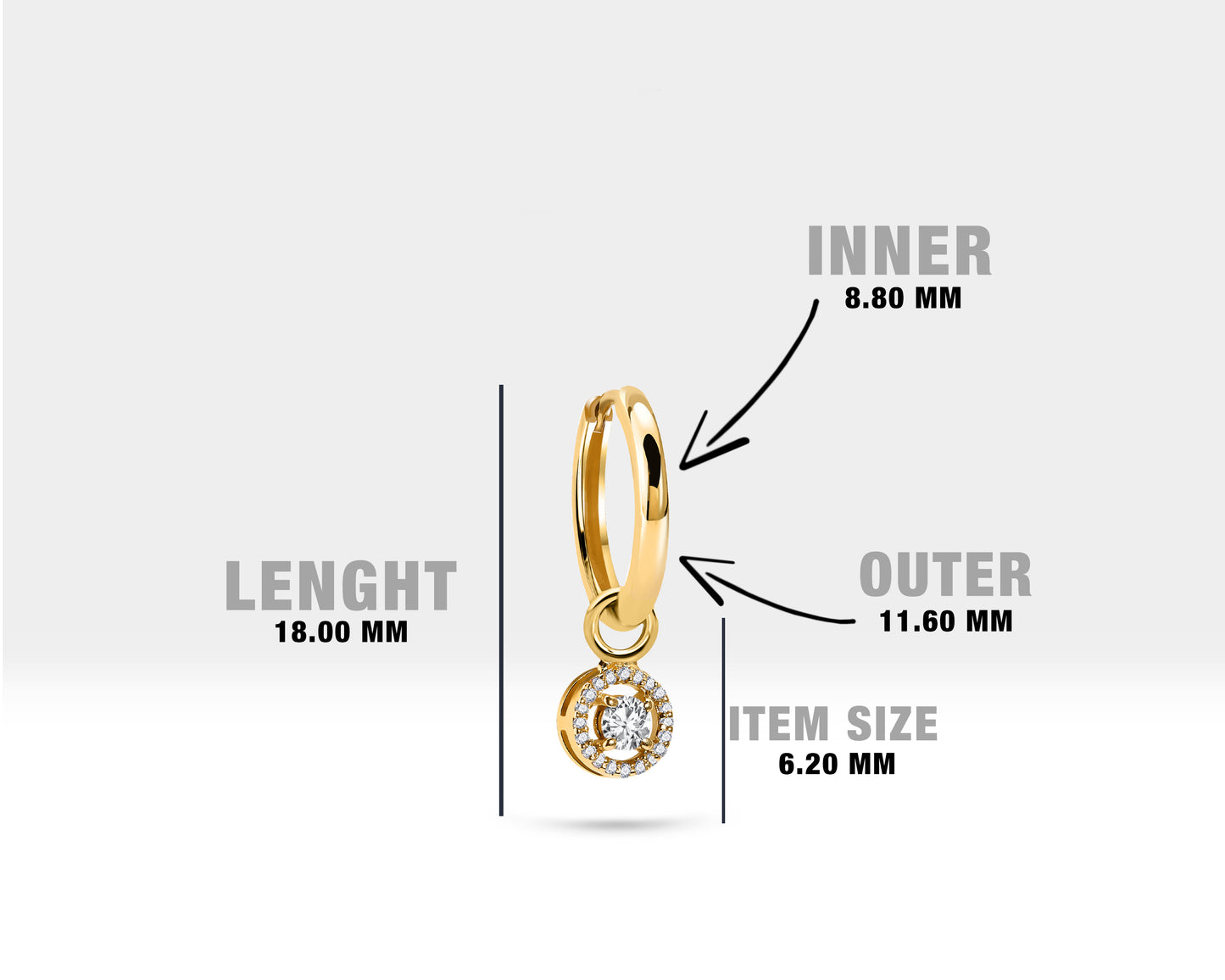 Yuvarlak Siyah Pırlanta Sallantılı Küpe, 12 MM , 14K Sarı-Beyaz-Kırmızı Altın | LE00062D