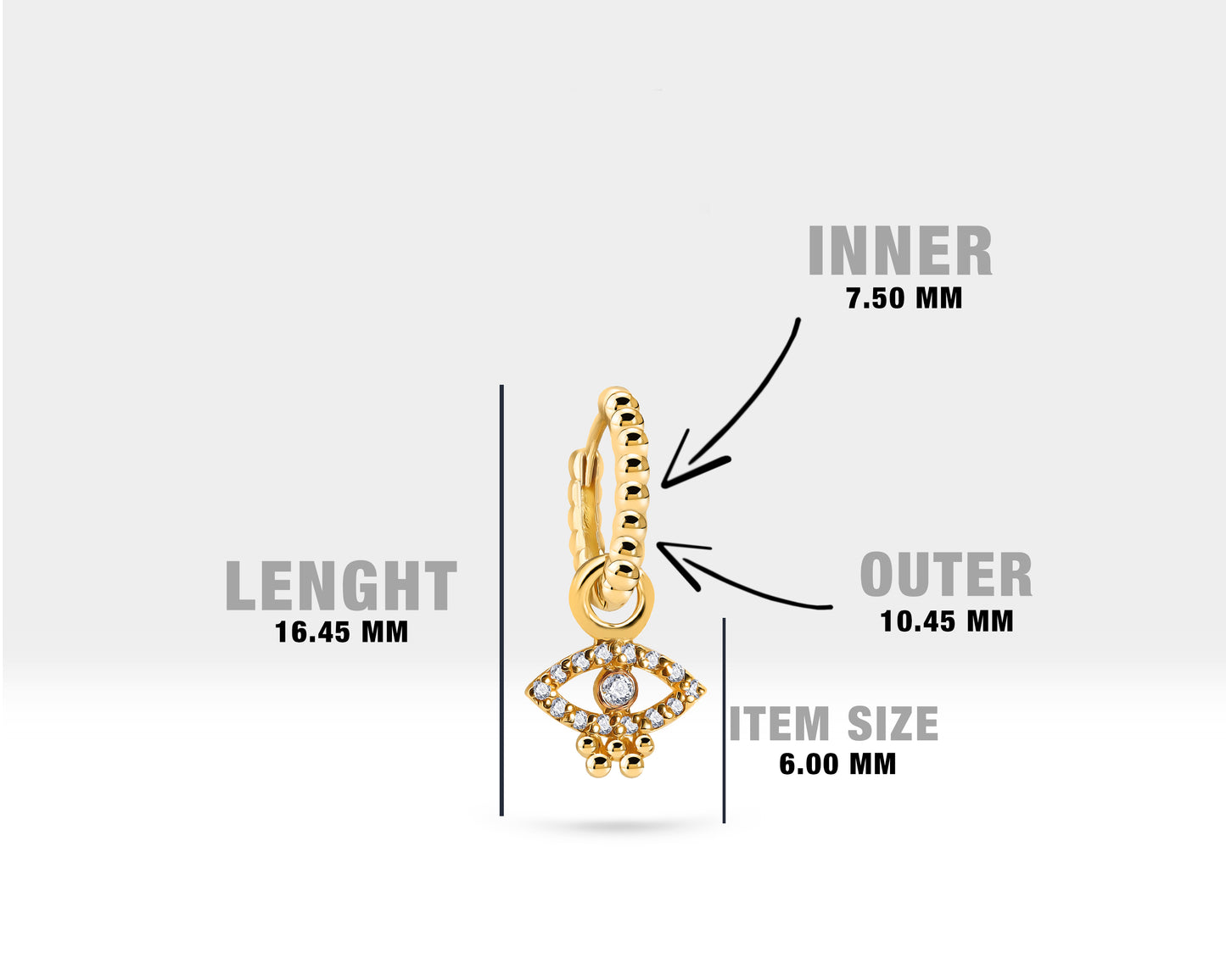 Pırlanta Göz Sallantılı Küpe, 11 MM , 14K Sarı-Beyaz-Kırmızı Altın | LE00067D