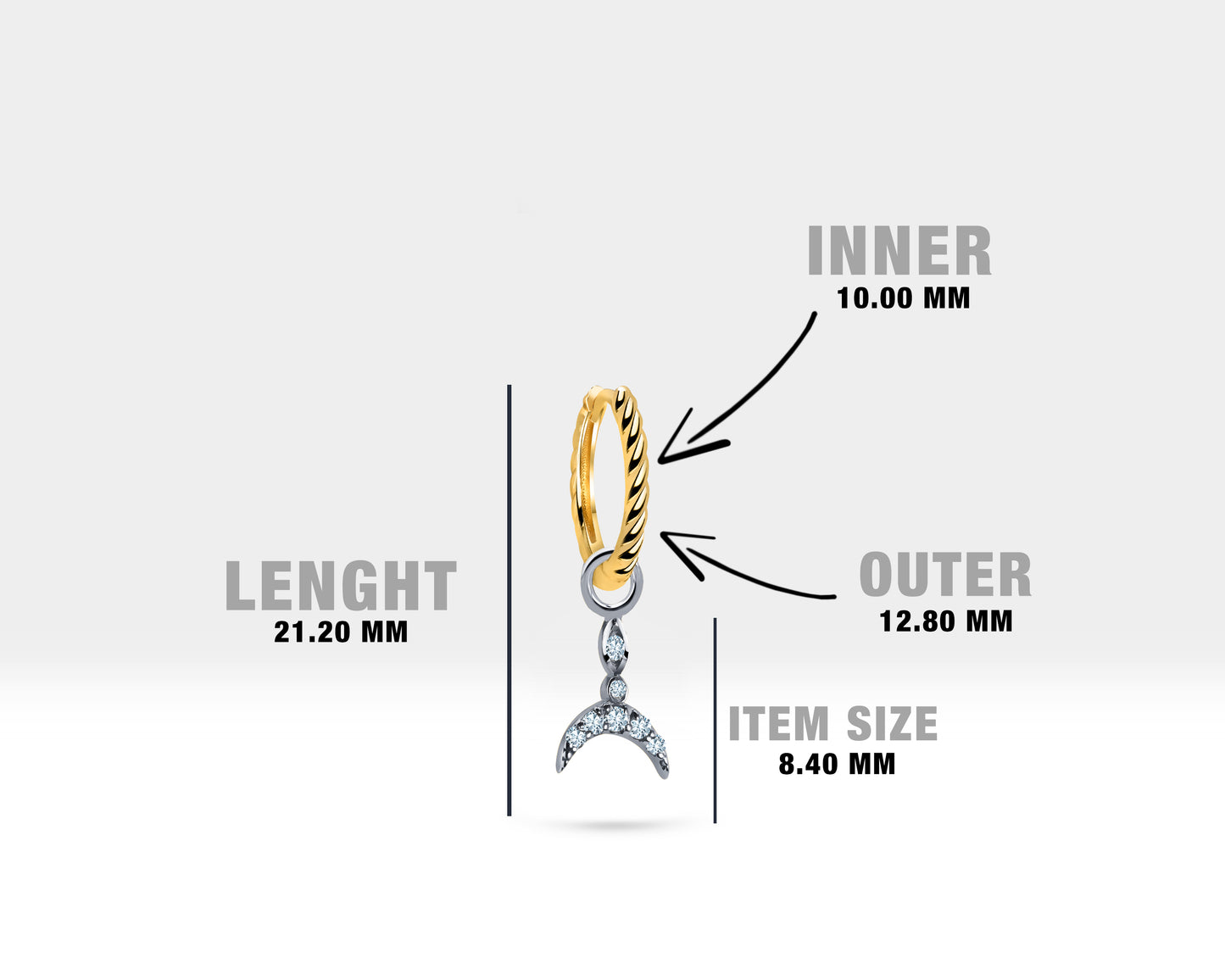 Safir ve Pırlanta Deniz Kızı Kuyruğu Sallantılı Küpe, 13 MM , 14K Sarı-Beyaz-Kırmızı Altın | LE00075DS