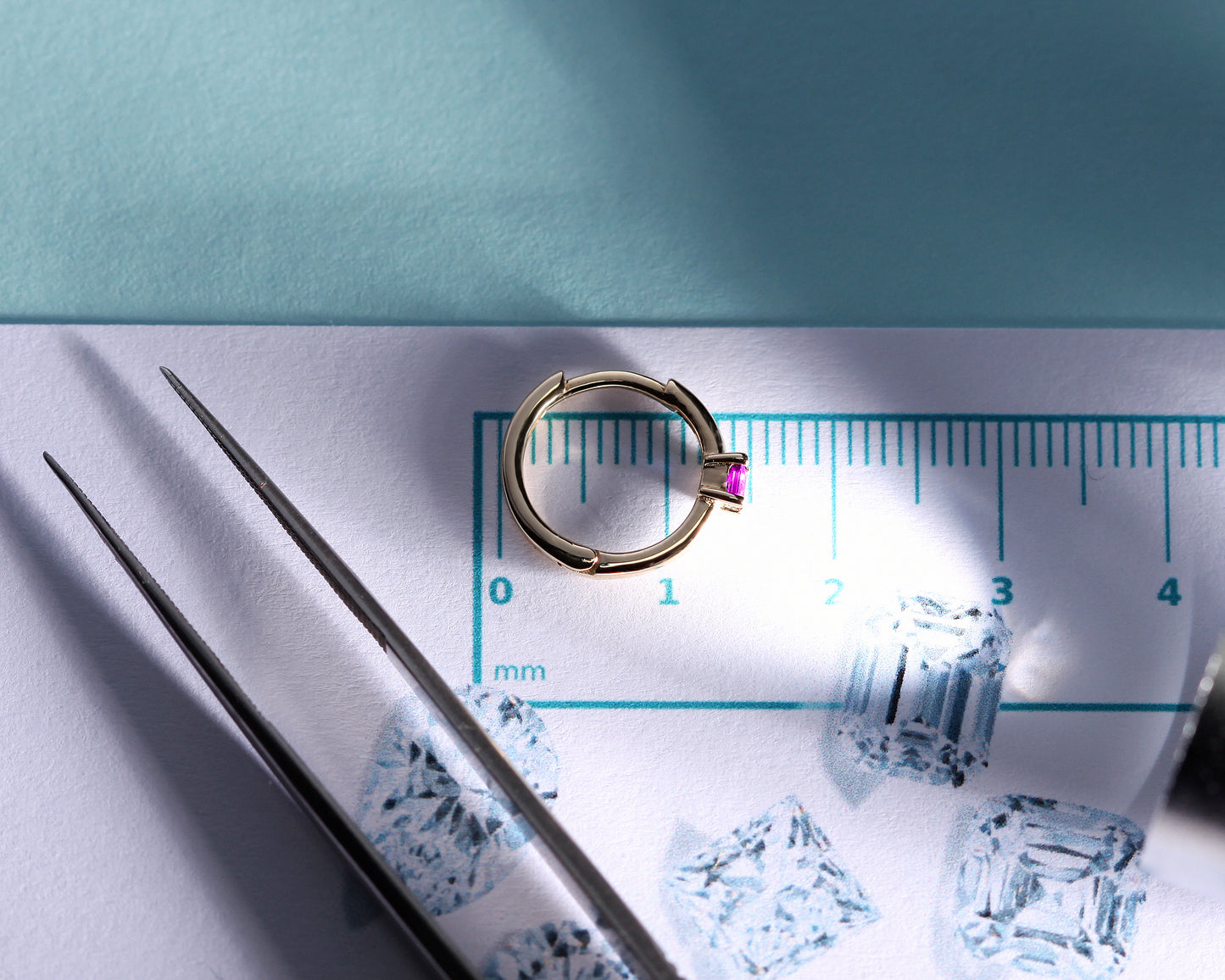 Yakut Küpe, 12 MM , 14K Sarı-Beyaz-Kırmızı Altın | LE00006R