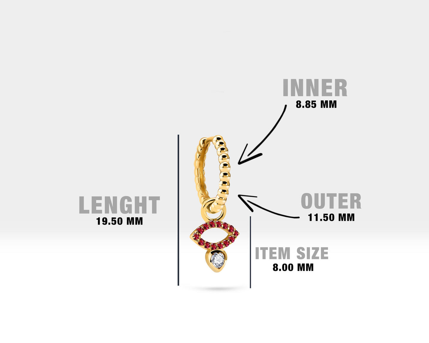 Pembe Safir Göz Sallantılı Küpe, 12 MM , 14K Sarı-Beyaz-Kırmızı Altın | LE00056DR