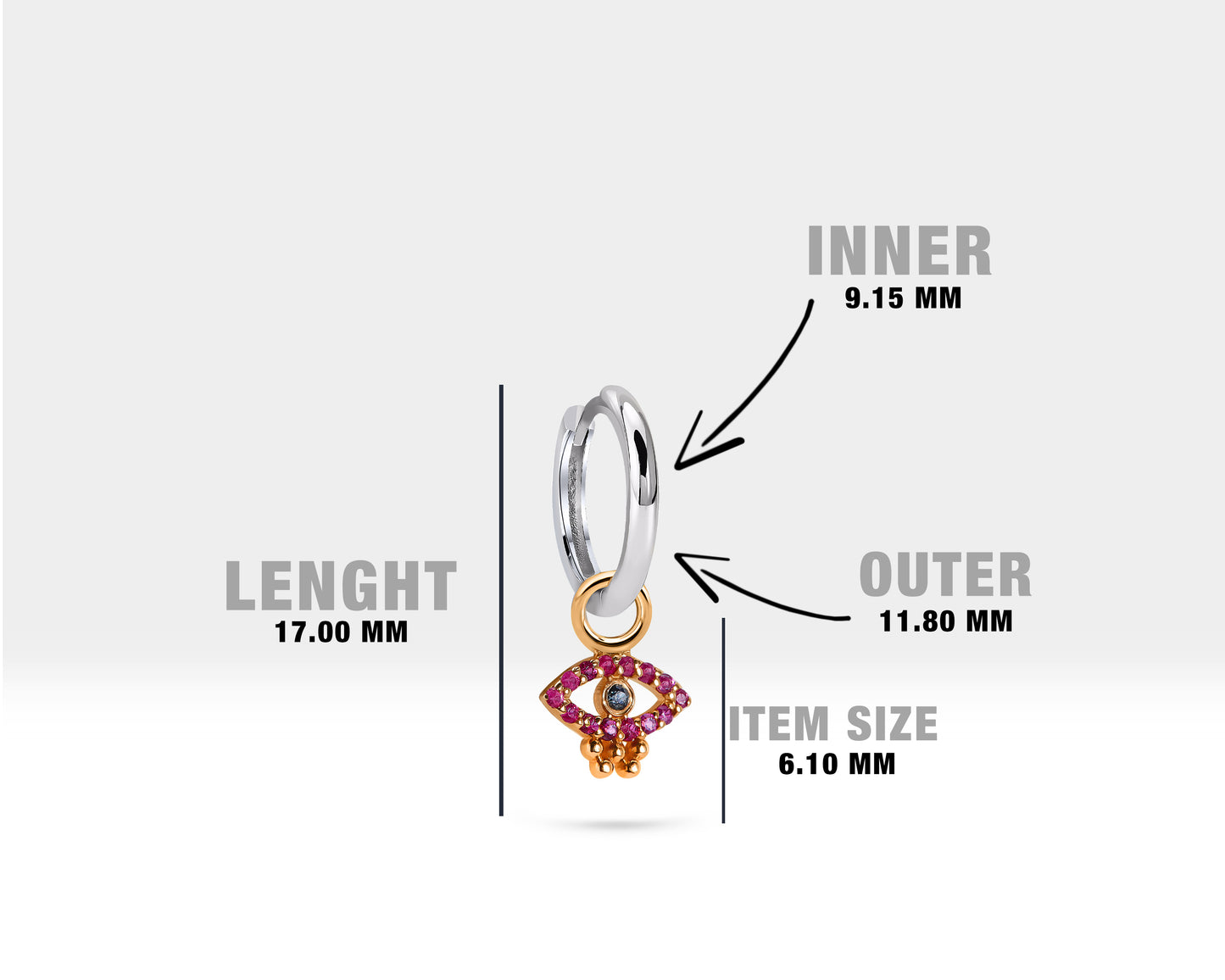 Yakut Göz Sallantılı Küpe, 12 MM , 14K Sarı-Beyaz-Kırmızı Altın | LE00069RS