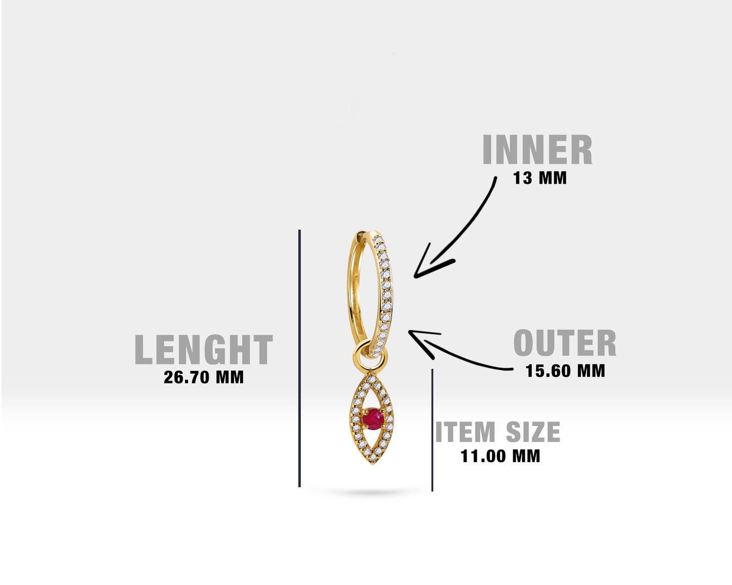 Yakut Göz Sallantılı Küpe, 16 MM , 14K Sarı-Beyaz-Kırmızı Altın | LE00053DR