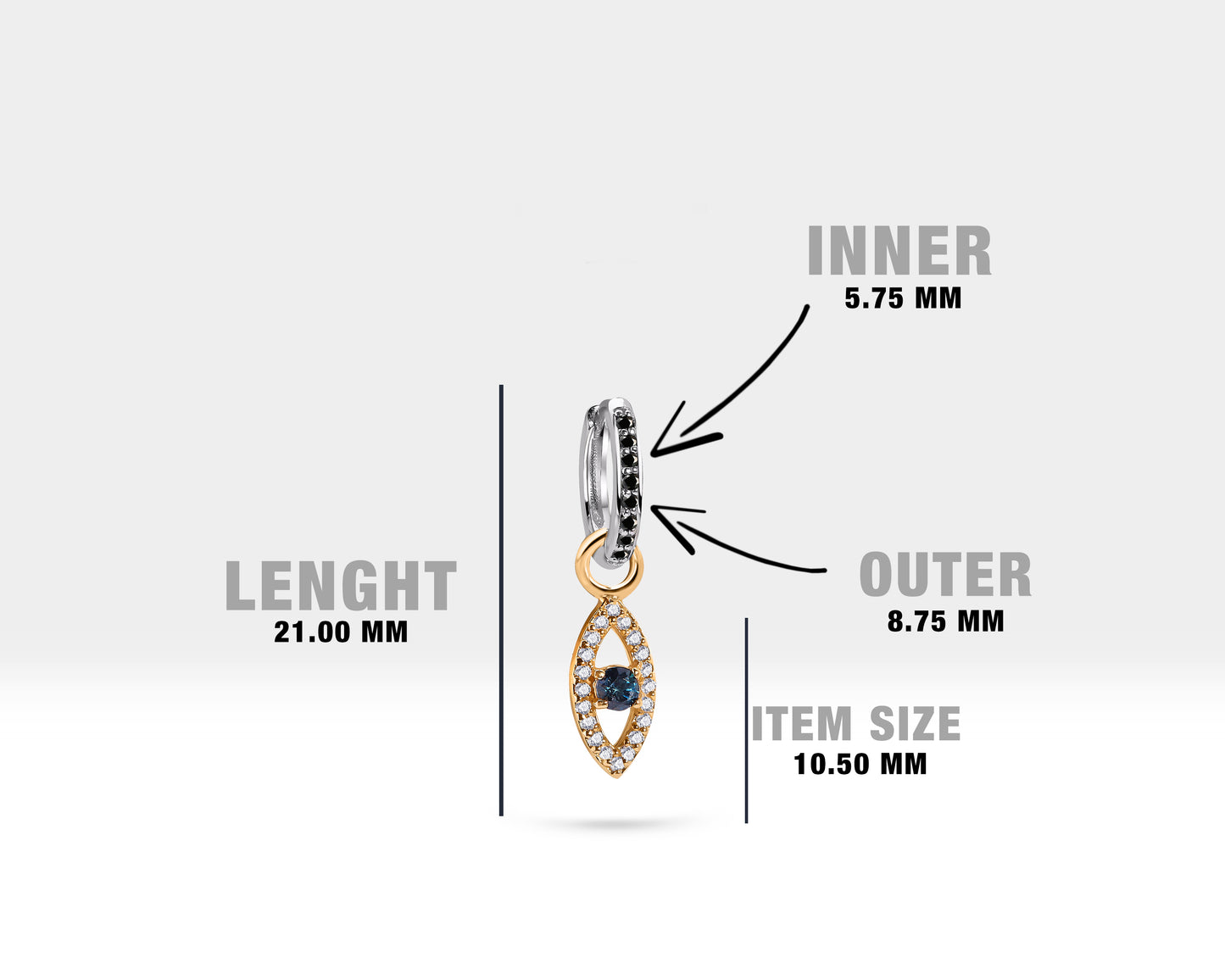 Safir Göz Sallantılı Küpe, 9 MM , 14K Sarı-Beyaz-Kırmızı Altın | LE00054DSB