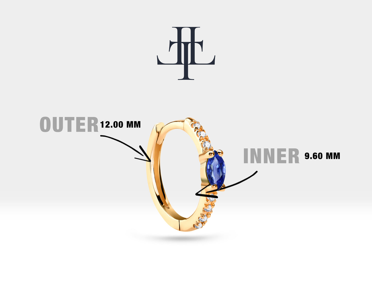 Markiz Safir ve Pırlantalı Küpe, 12 MM , 14K Sarı-Beyaz-Kırmızı Altın | LE00003DS