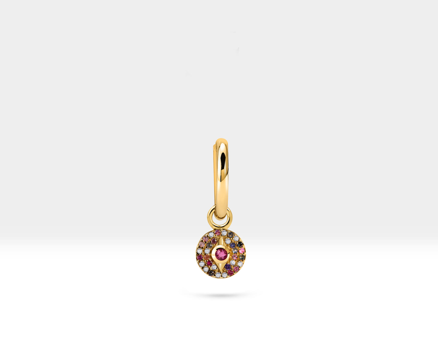 Renkli Safirli ve Pırlantalı Pusula Sallantılı Küpe, 12 MM , 14K Sarı-Beyaz-Kırmızı Altın | LE00042MSD