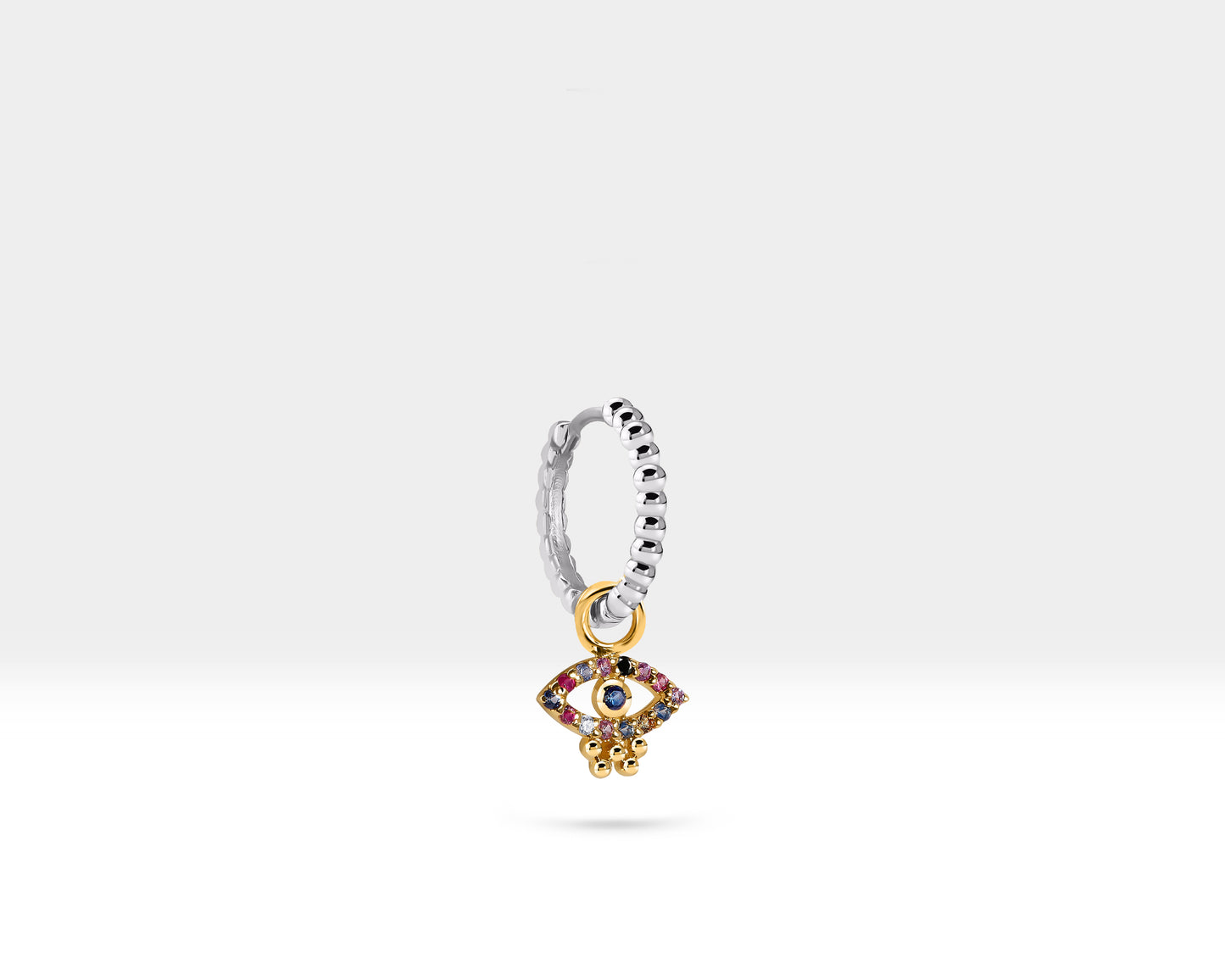 Renkli Safir Göz Sallantılı Küpe, 12 MM , 14K Sarı-Beyaz-Kırmızı Altın | LE00067MS