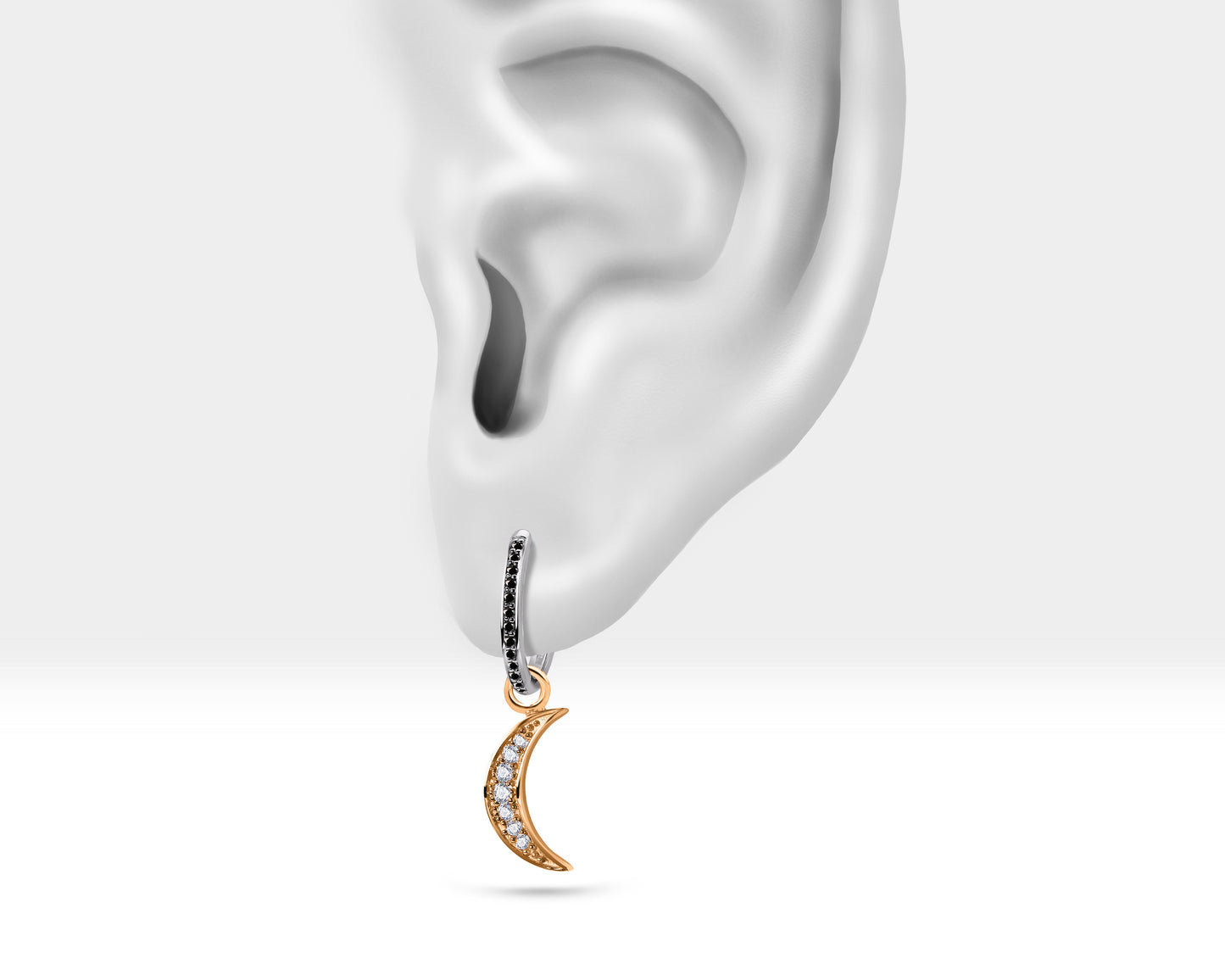 Pırlanta Hilal Sallantılı Küpe, 12 MM , 14K Sarı-Beyaz-Kırmızı Altın | LE00039DB