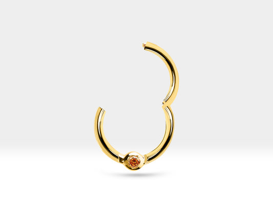 Amerikan Mıhlama Fancy Pırlantalı Halka Piercing, 10 MM , 1.2 MM, 14K Sarı-Beyaz-Kırmızı Altın | LC00033BD