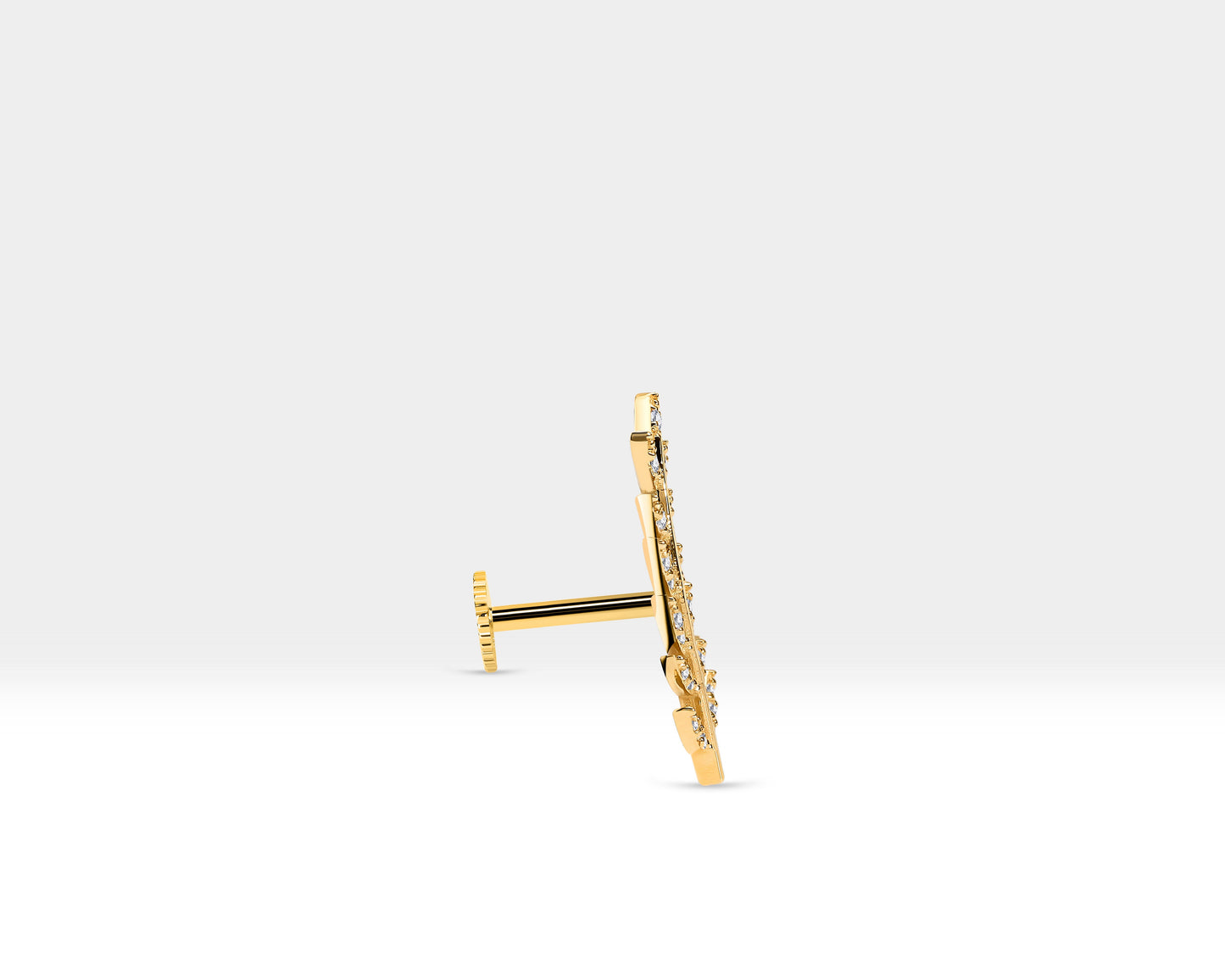 Yaprak Pırlanta Piercing, 8 MM , 1.2 MM, 14K Sarı-Beyaz-Kırmızı Altın | LP00031D