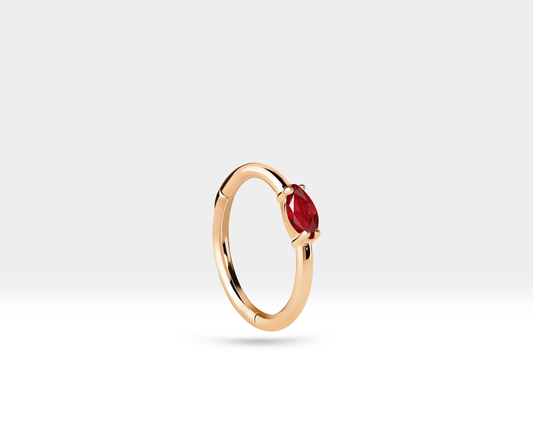 Markiz Yakut Halka Piercing Küpe, 12 MM , 1.2 MM, 14K Sarı-Beyaz-Kırmızı Altın | LE00027R