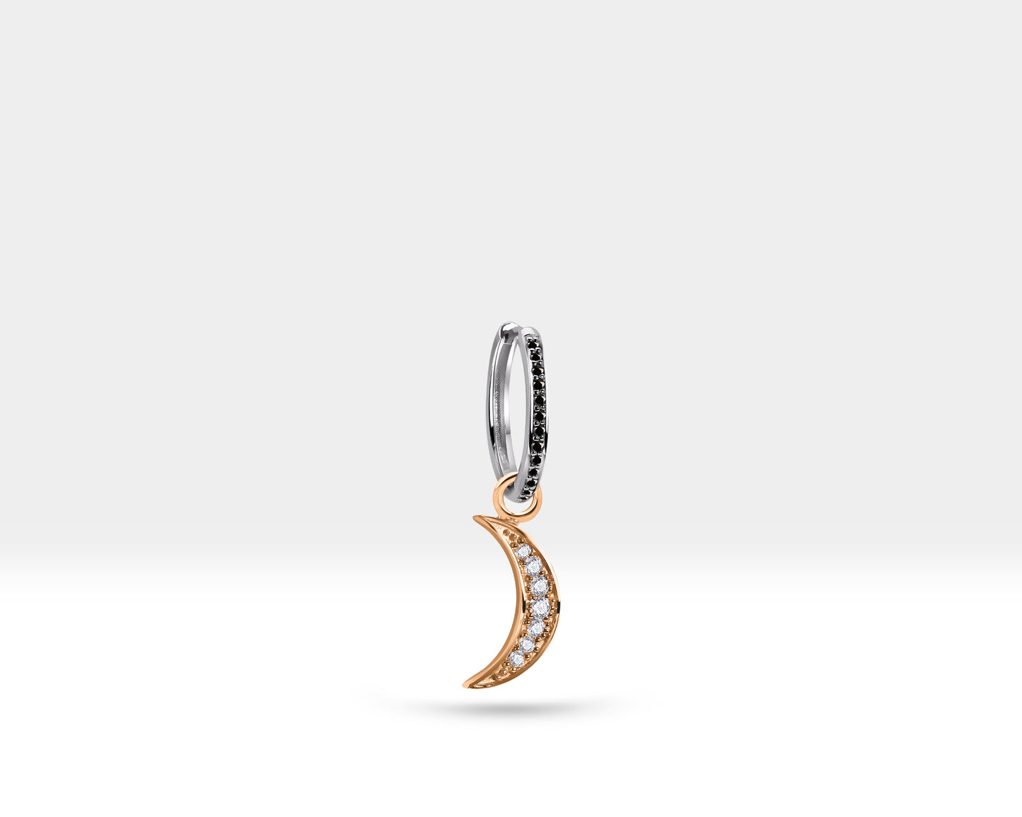 Pırlanta Hilal Sallantılı Küpe, 12 MM , 14K Sarı-Beyaz-Kırmızı Altın | LE00039DB