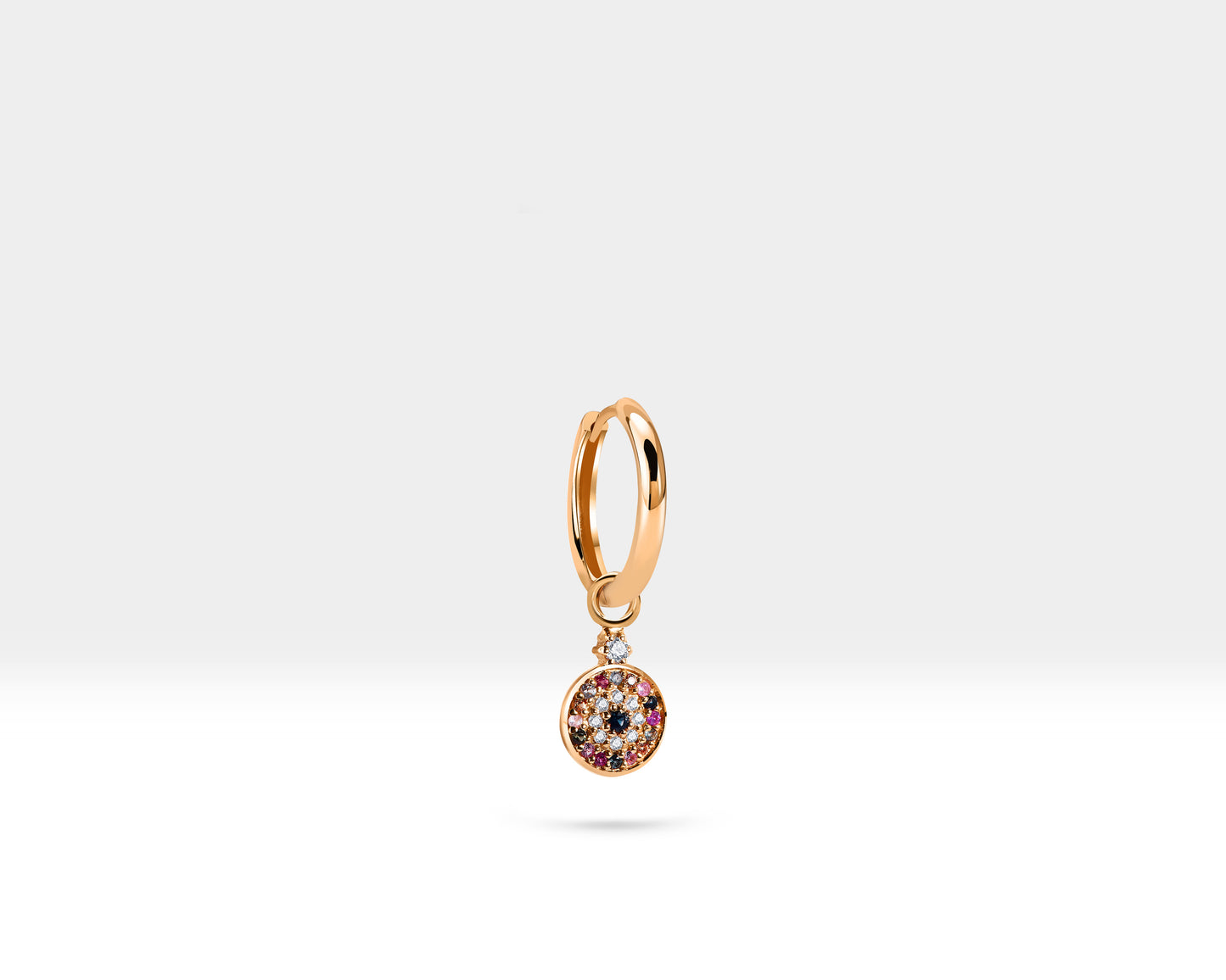 Renkli Safir Nazar Boncuğu Sallantılı Küpe, 13 MM , 14K Sarı-Beyaz-Kırmızı Altın | LE00076DMS
