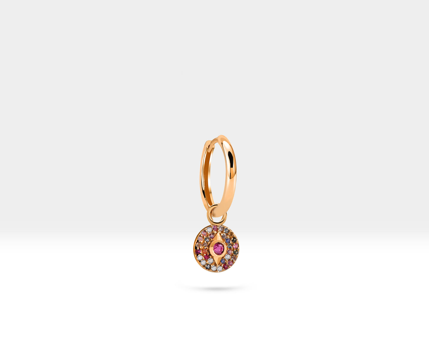 Renkli Safirli ve Pırlantalı Pusula Sallantılı Küpe, 12 MM , 14K Sarı-Beyaz-Kırmızı Altın | LE00042MSD