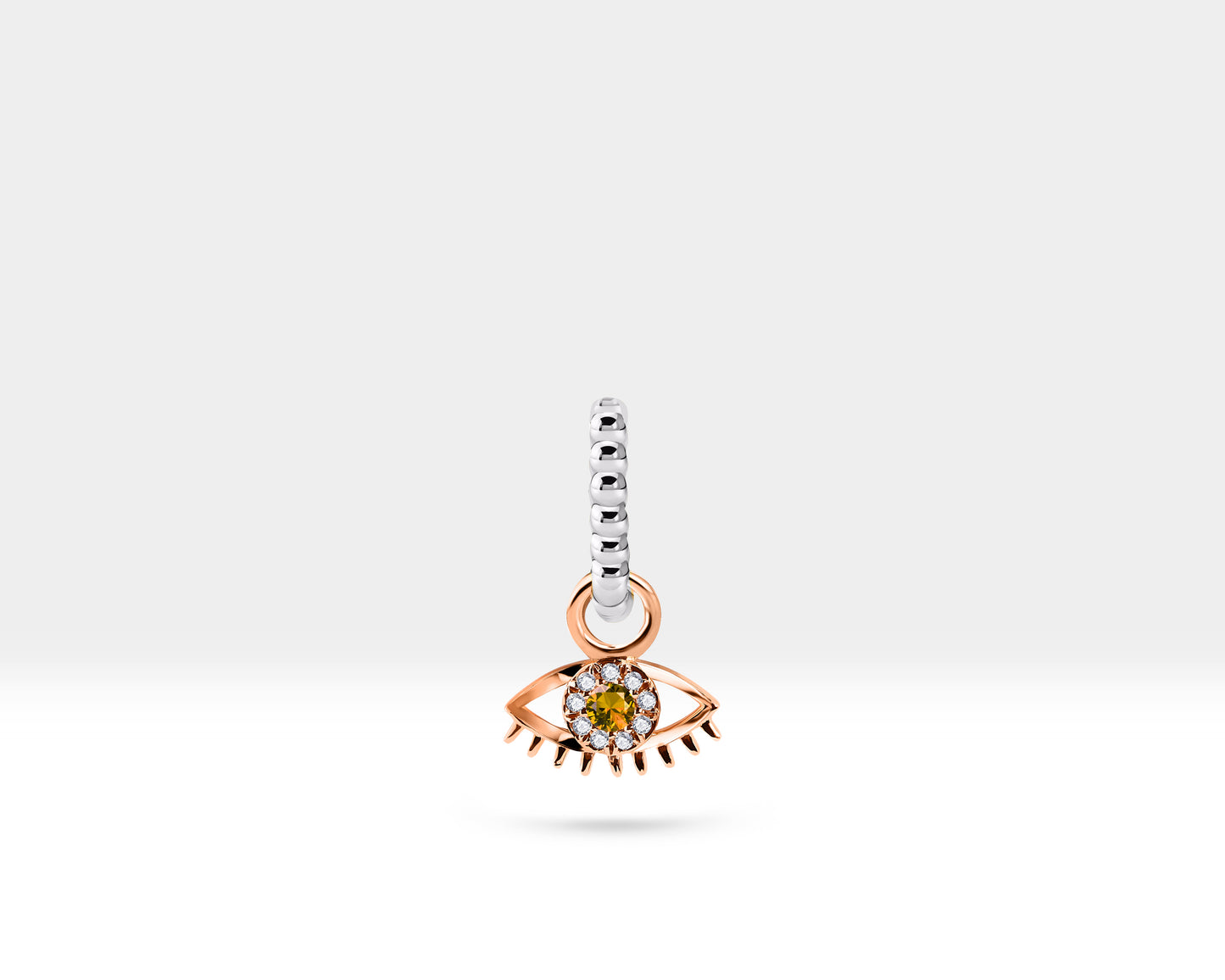 Sarı Safir Göz Sallantılı Küpe, 11 MM , 14K Sarı-Beyaz-Kırmızı Altın | LE00066DS