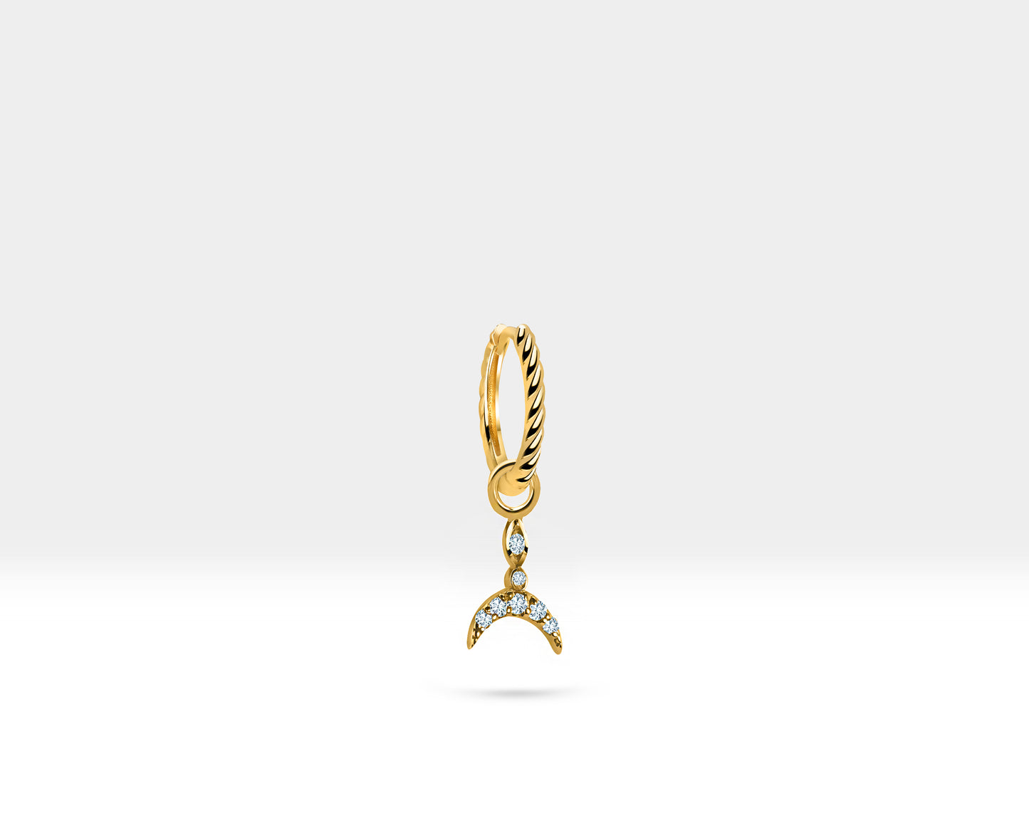 Safir ve Pırlanta Deniz Kızı Kuyruğu Sallantılı Küpe, 13 MM , 14K Sarı-Beyaz-Kırmızı Altın | LE00075DS