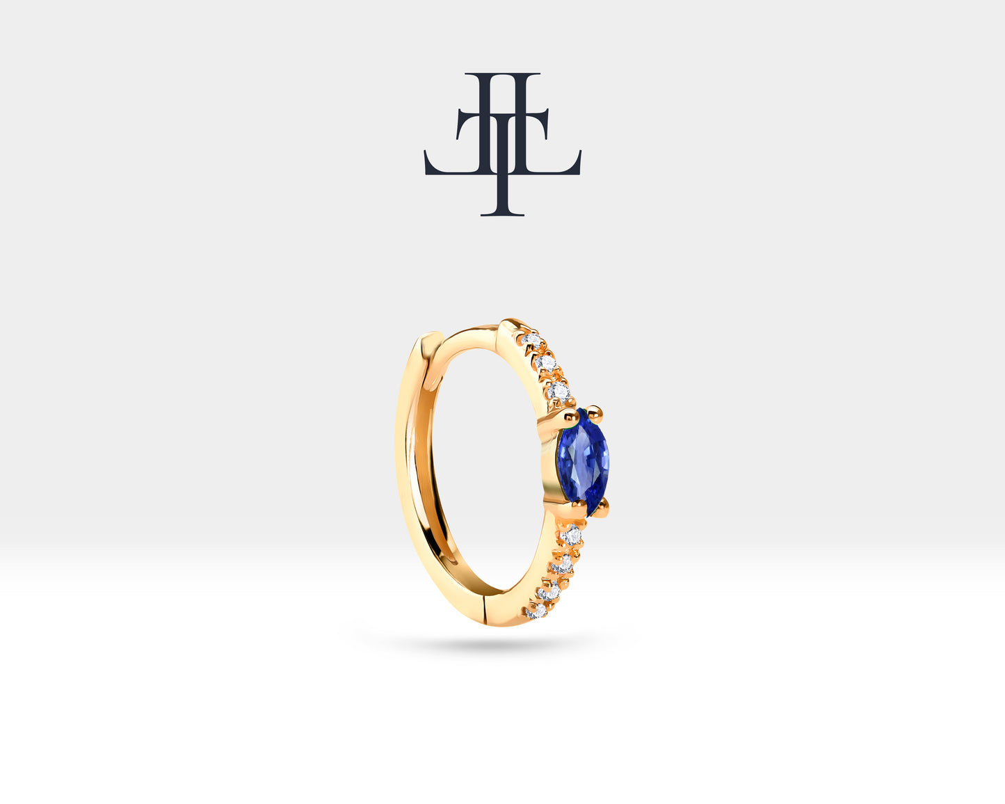 Markiz Safir ve Pırlantalı Küpe, 12 MM , 14K Sarı-Beyaz-Kırmızı Altın | LE00003DS