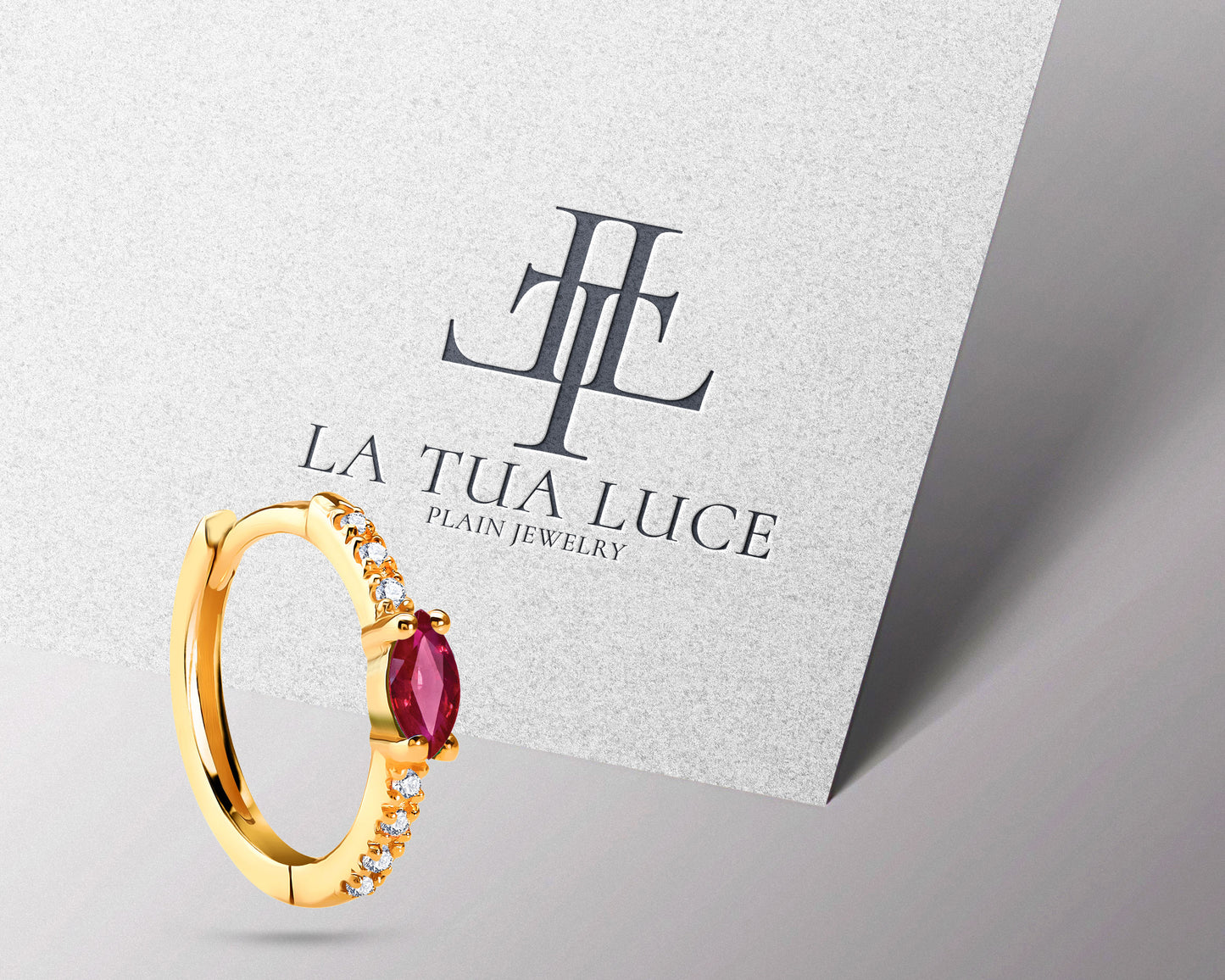 Markiz Yakut ve Pırlantalı Küpe, 12 MM , 14K Sarı-Beyaz-Kırmızı Altın | LE00003DR