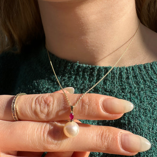 Markiz Yakut İnci Kolye, 14K Sarı-Beyaz-Kırmızı Altın | LN00008PR