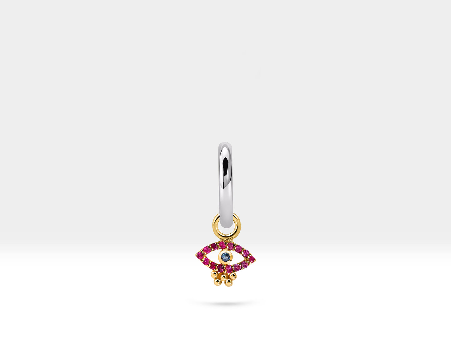Yakut Göz Sallantılı Küpe, 12 MM , 14K Sarı-Beyaz-Kırmızı Altın | LE00069RS