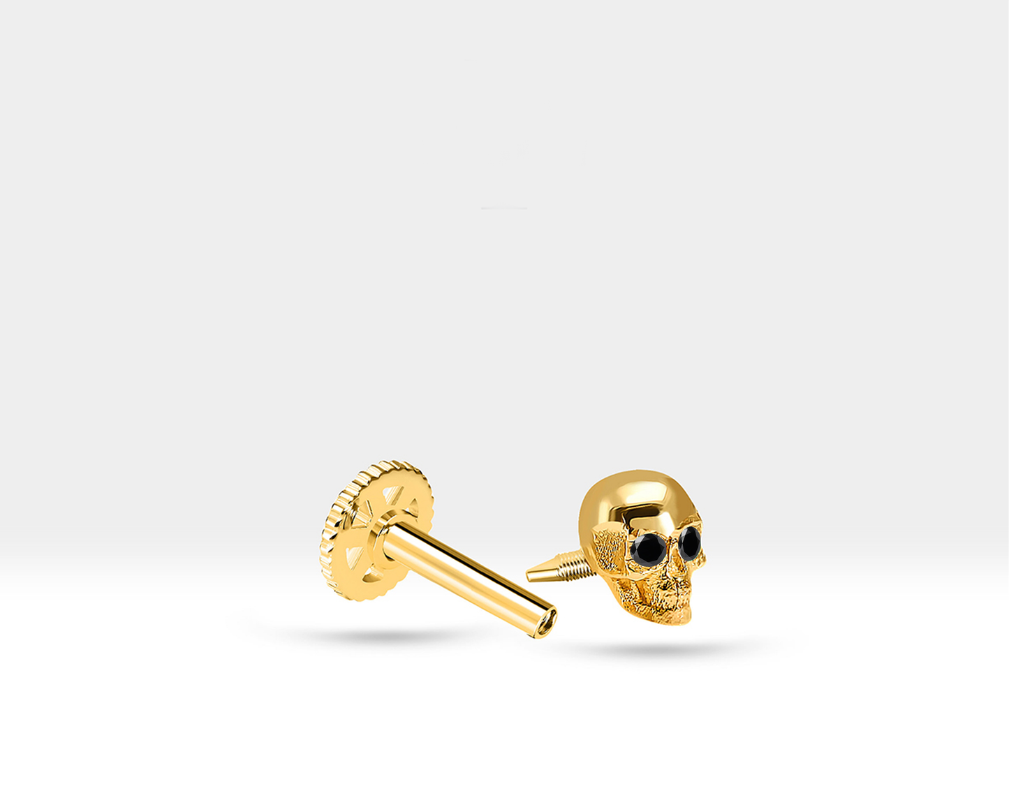 Siyah Pırlantalı Kuru Kafa Piercing, 8 MM , 1.2 MM, 14K Sarı-Beyaz-Kırmızı Altın | LP00011B