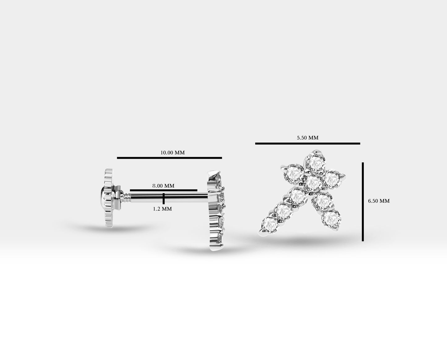 Pırlantalı Kuyruklu Yıldızı Piercing, 8 MM , 1.2 MM, 14K Sarı-Beyaz-Kırmızı Altın | LP00002D
