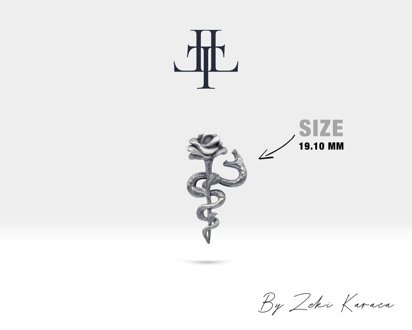 Pırlantalı Gül ve Yılan Yaka İğnesi, 925K Gümüş | LZ00027D