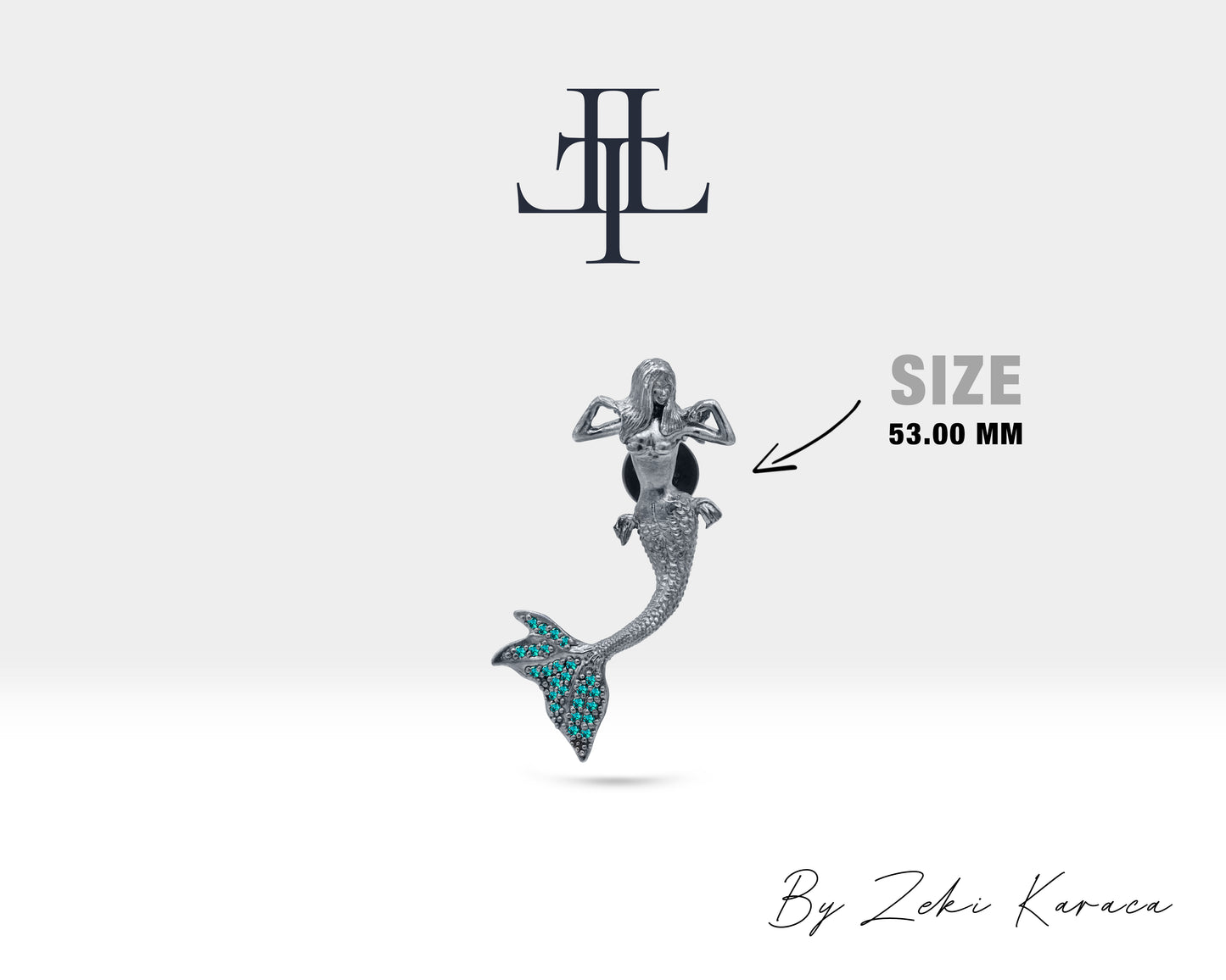 Mavi Pırlantalı Deniz Kızı Yaka İğnesi, 925K Gümüş | LZ00010BD