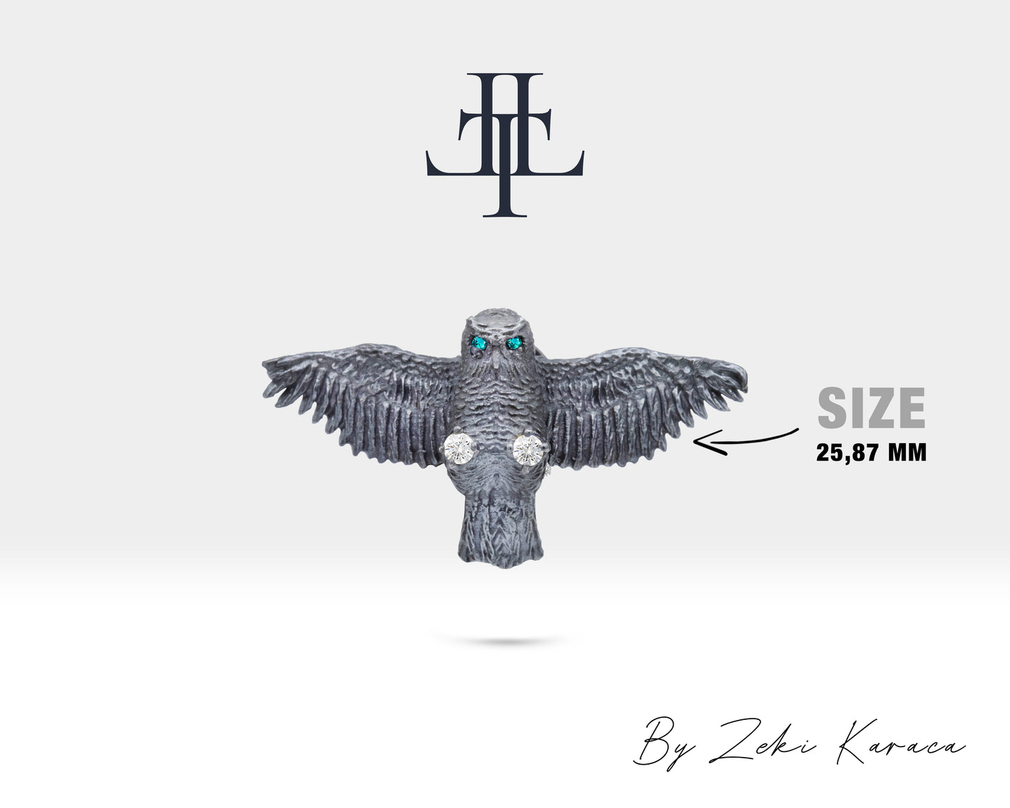 Pırlantalı Baykuş Yaka İğnesi, 925K Gümüş | LZ00012BD