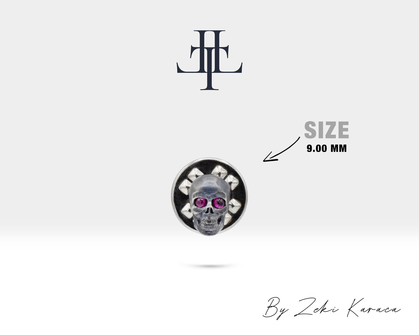 Yakutlu Kuru Kafa Yaka İğnesi, 925K Gümüş | LZ00029R