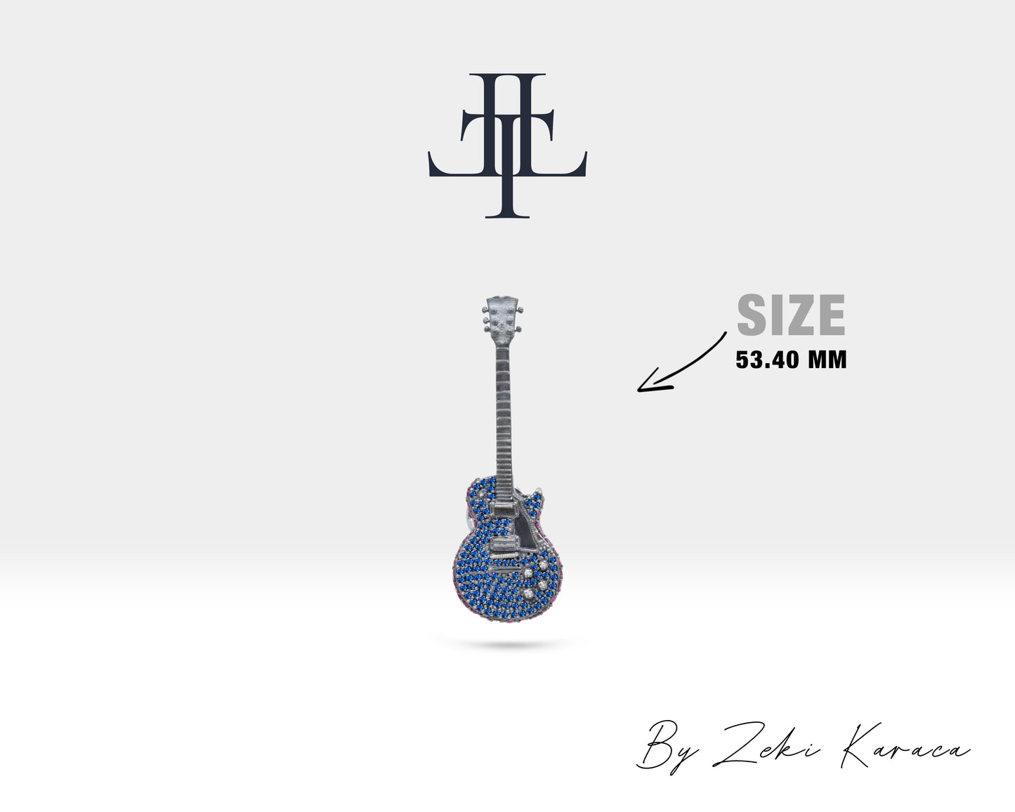 Safirli Gitar Yaka İğnesi, 925K Gümüş | LZ00026S