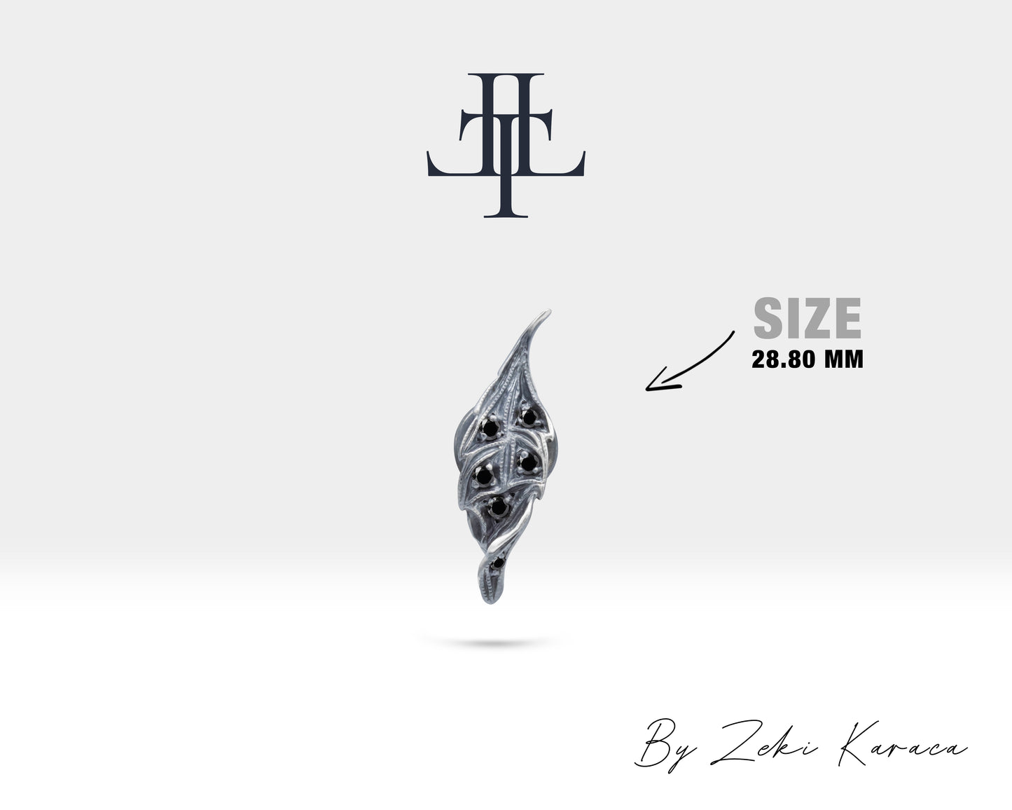 Siyah Pırlantalı Yaprak Yaka İğnesi, 925K Gümüş | LZ00018B