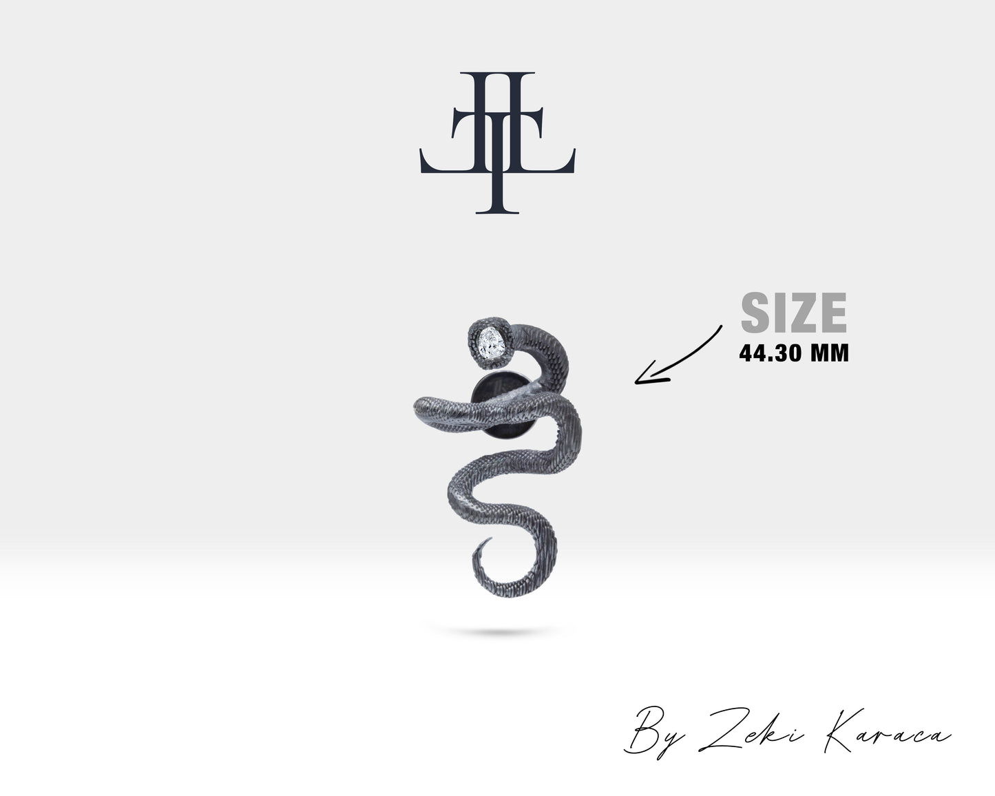 Pırlantalı 3D Yılan Yaka İğnesi, 925K Gümüş | LZ00016D